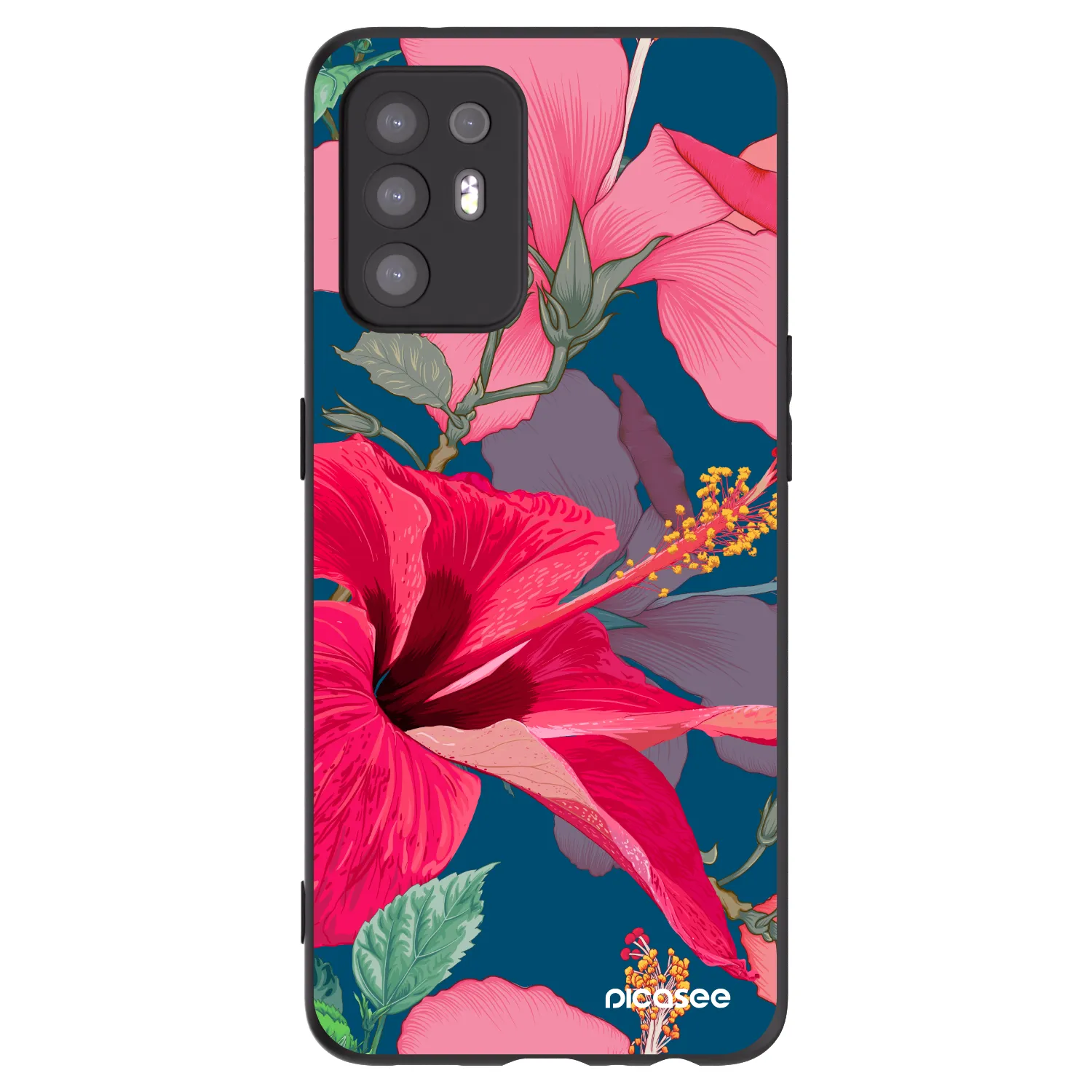 Picasee Μαύρη θήκη σιλικόνης για OPPO A94 5G - Hibiscus