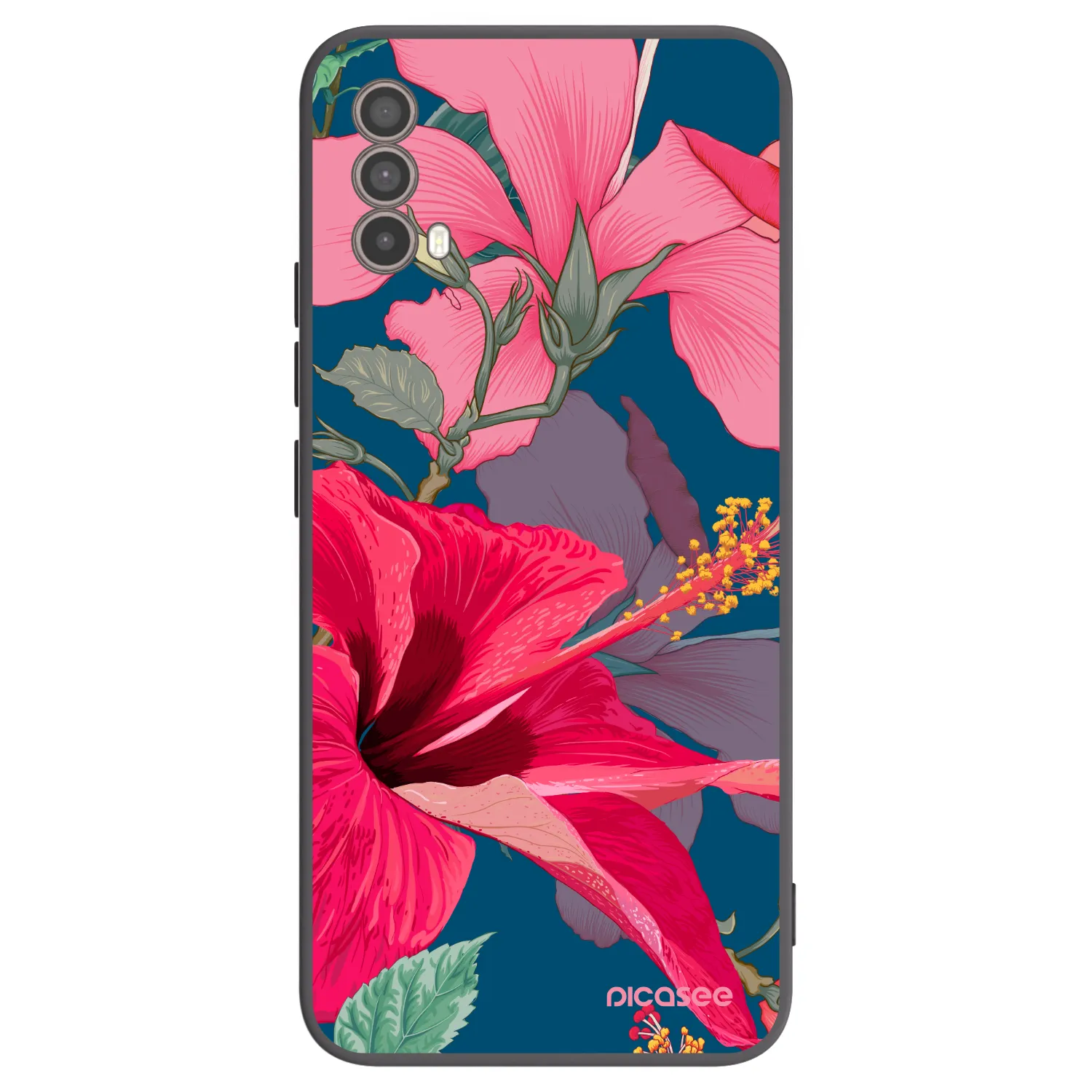 Picasee Μαύρη θήκη σιλικόνης για Motorola Moto E40 - Hibiscus