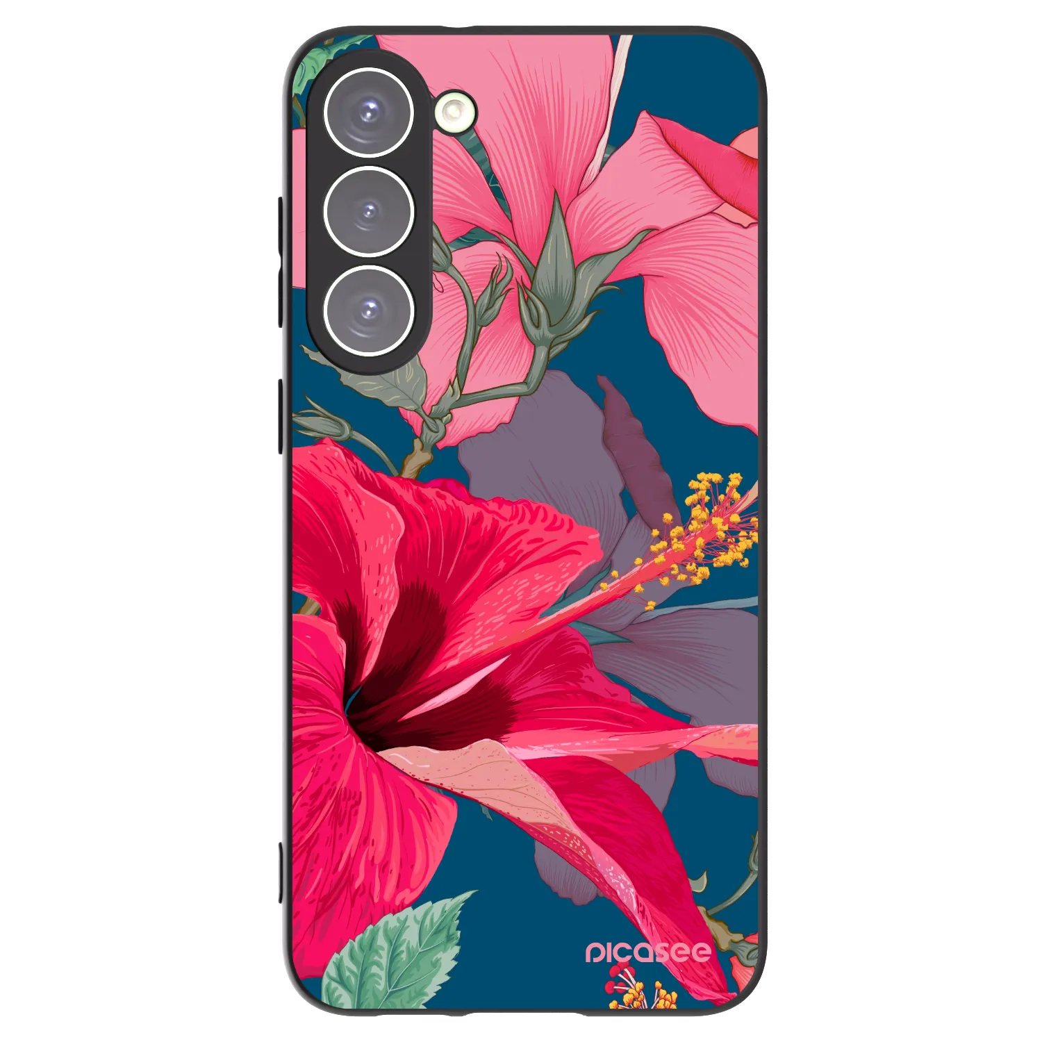 Picasee Μαύρη θήκη σιλικόνης για Samsung Galaxy S23+ 5G - Hibiscus