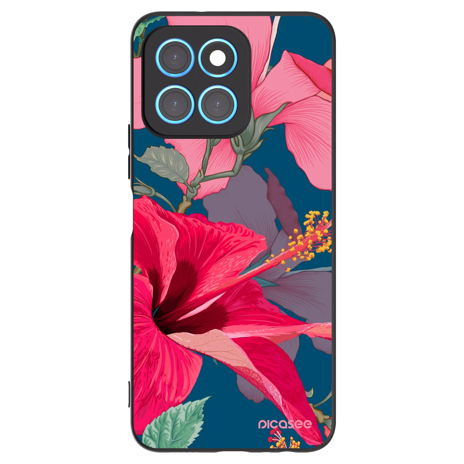 Picasee Μαύρη θήκη σιλικόνης για Honor X8 5G - Hibiscus