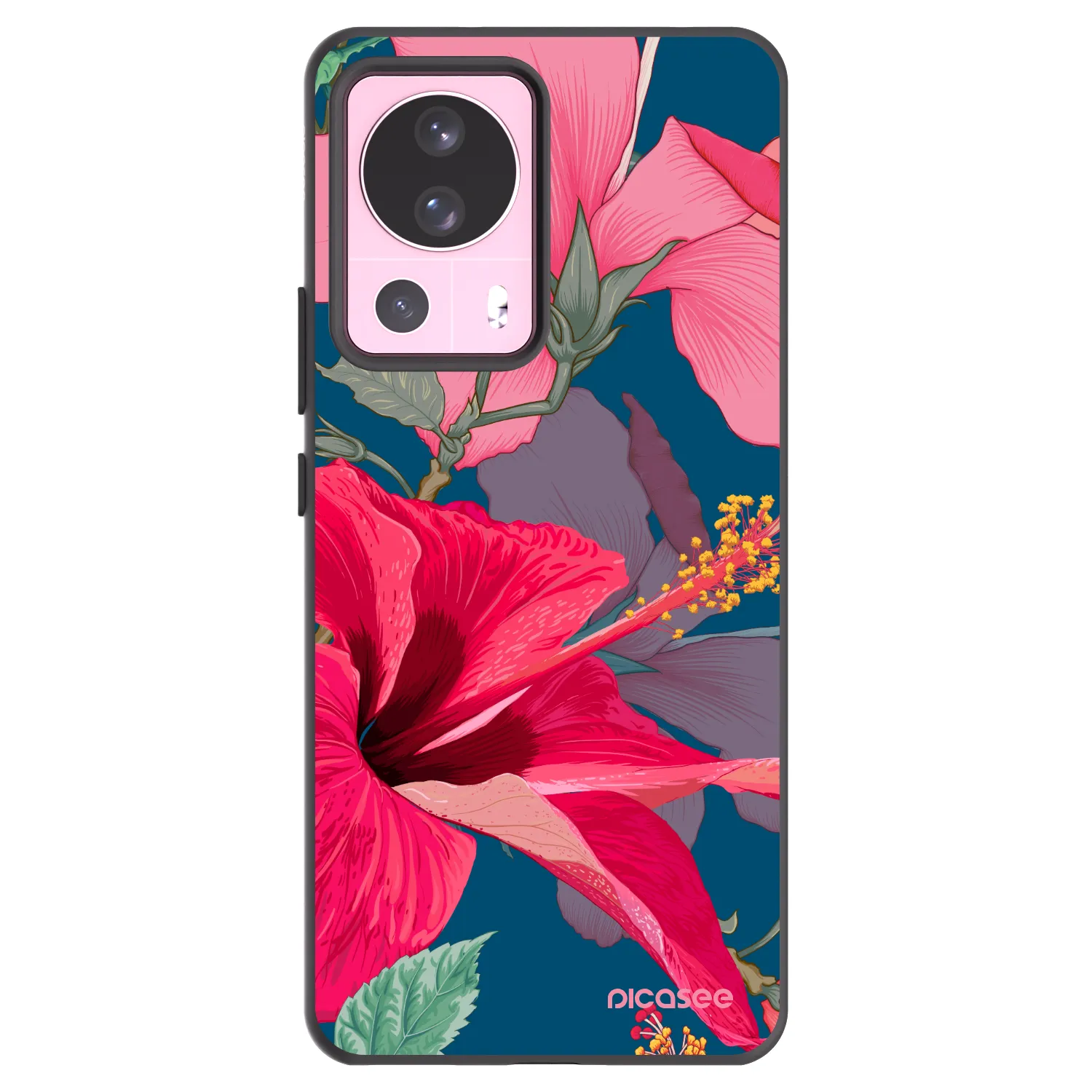 Picasee Μαύρη θήκη σιλικόνης για Xiaomi 13 Lite - Hibiscus