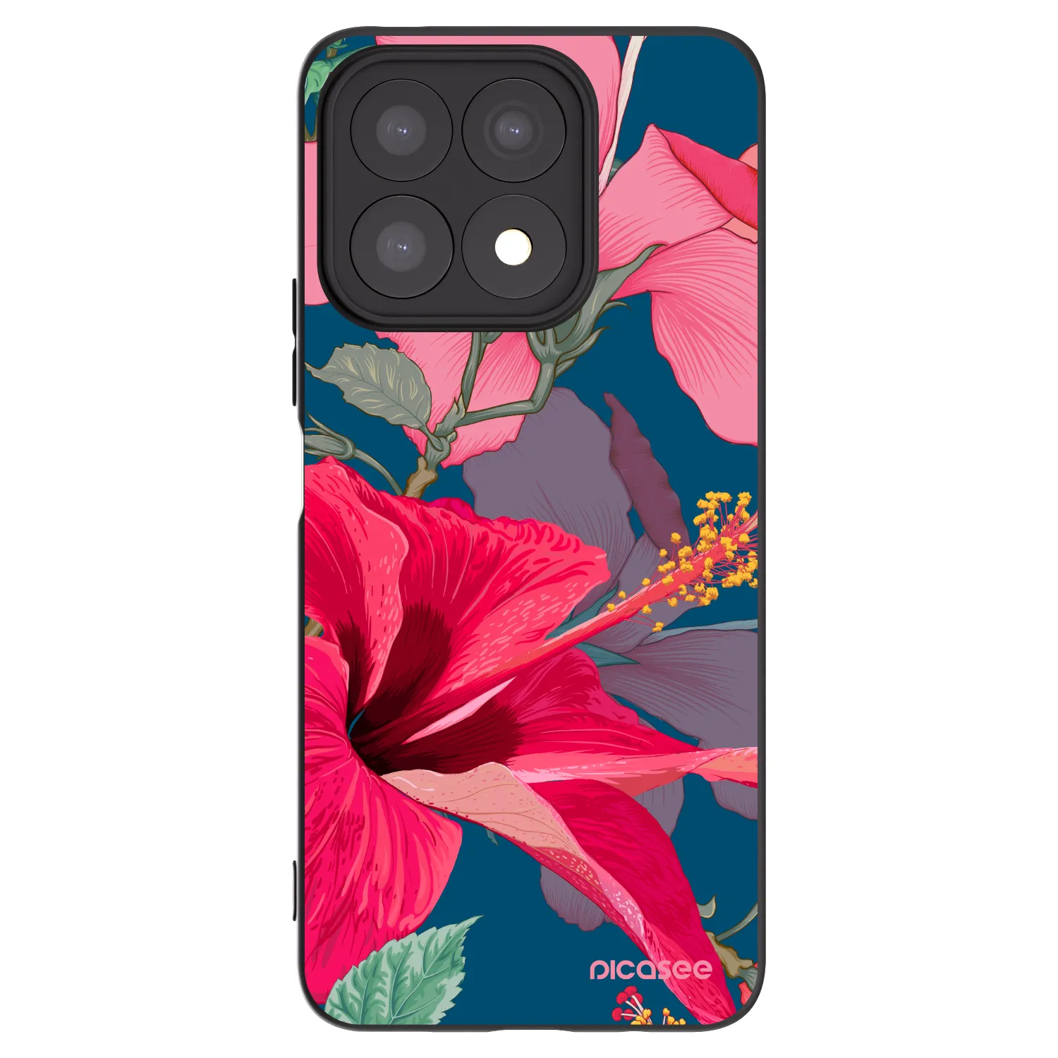 Picasee Μαύρη θήκη σιλικόνης για Honor X8a - Hibiscus