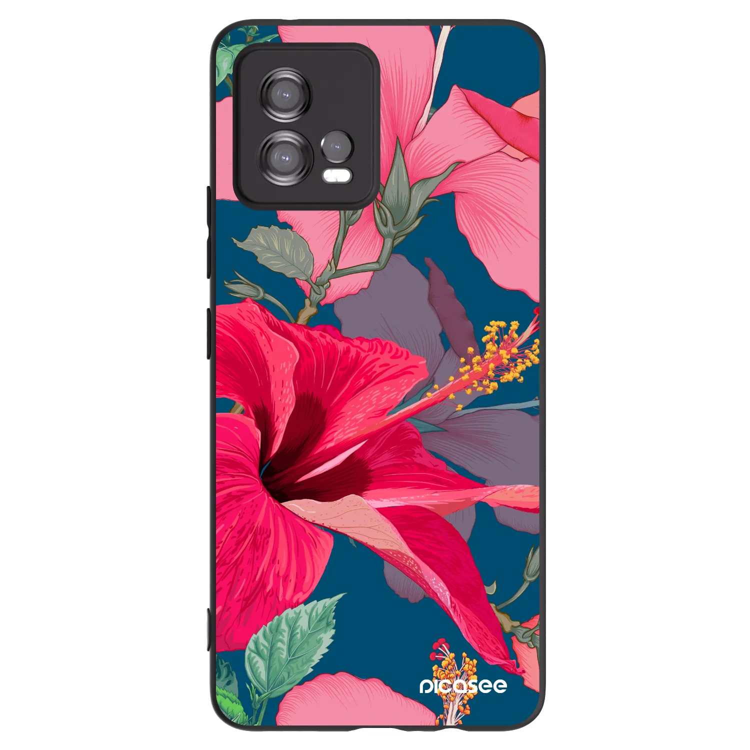 Picasee Μαύρη θήκη σιλικόνης για Motorola Moto G72 - Hibiscus