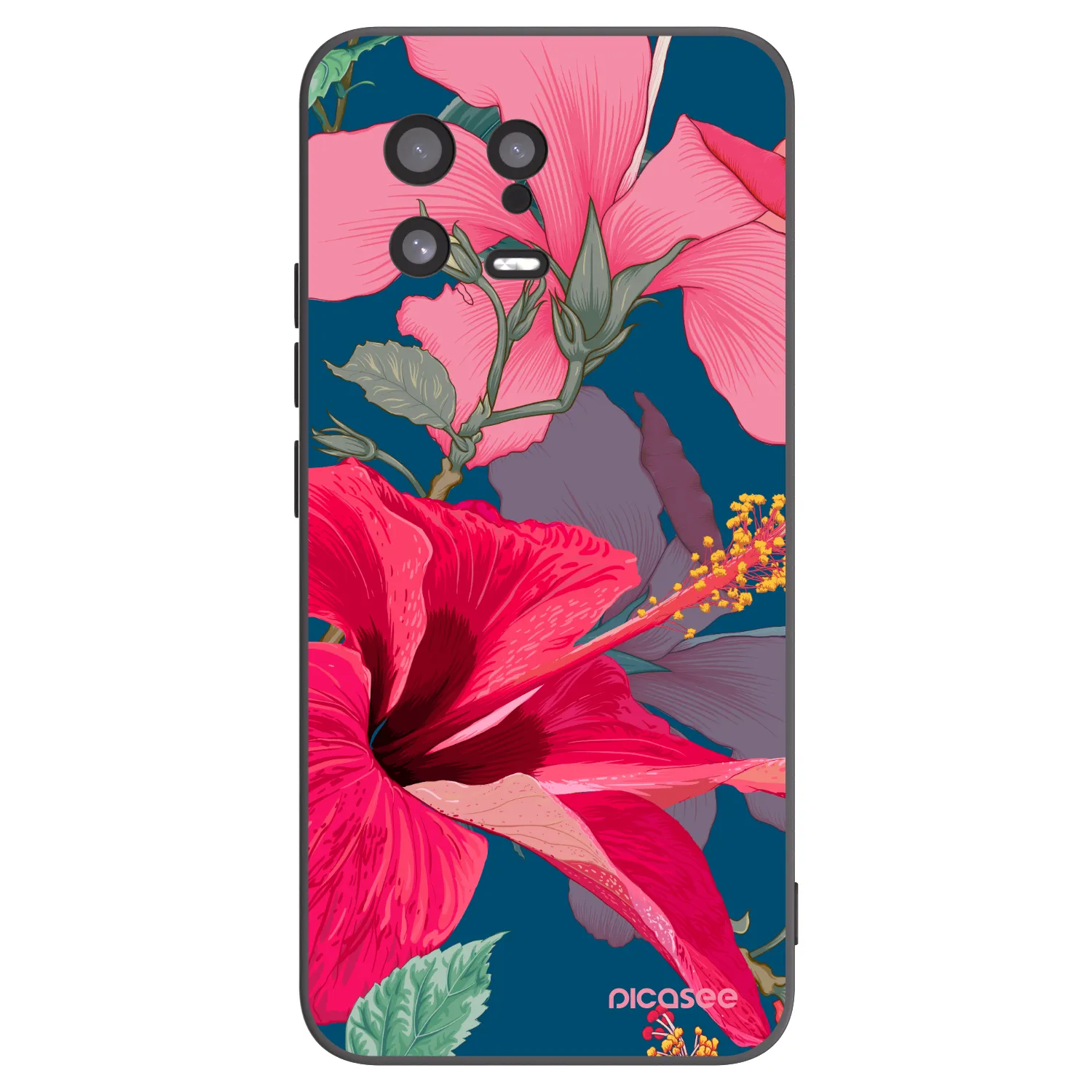 Picasee Μαύρη θήκη σιλικόνης για Xiaomi 13 - Hibiscus