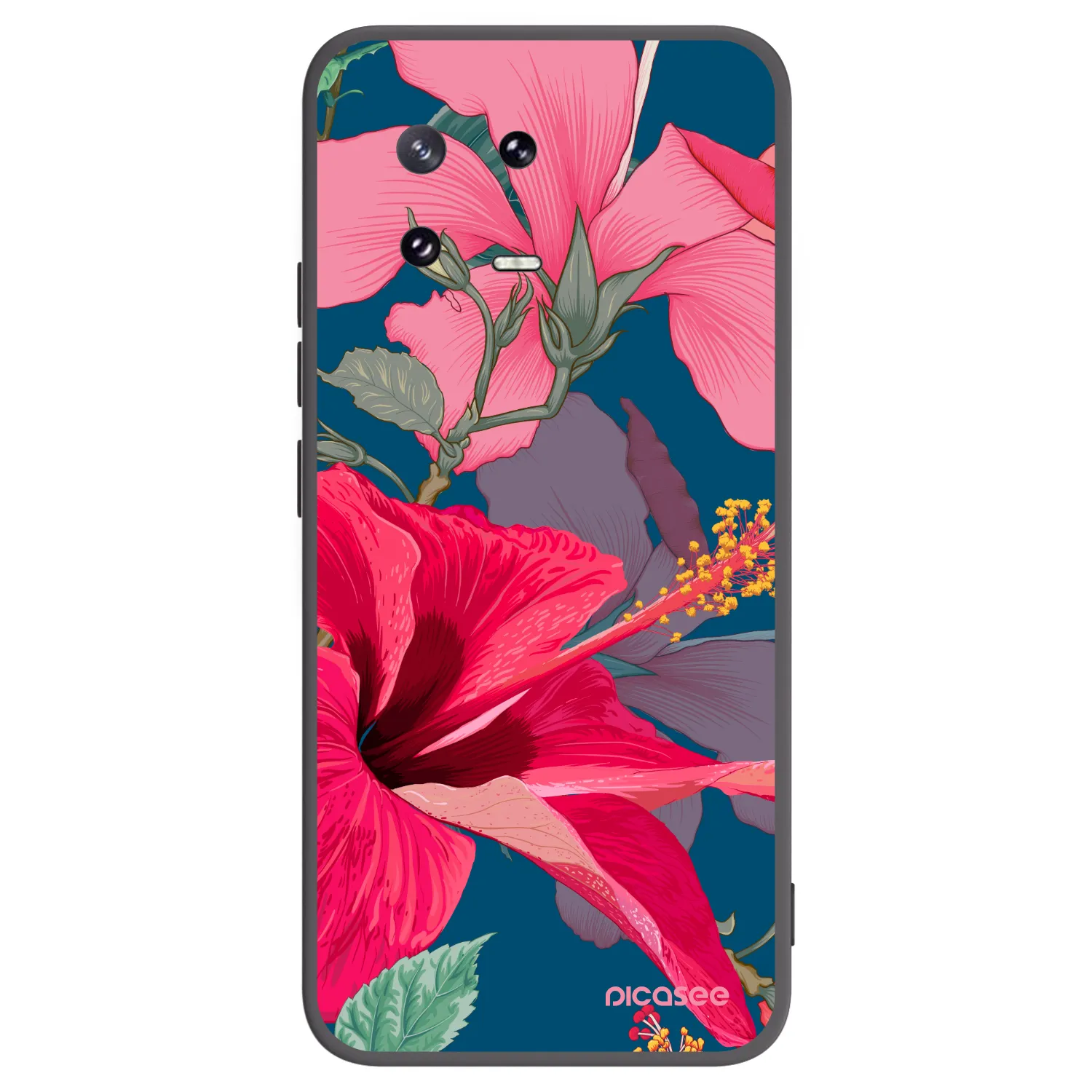 Picasee Μαύρη θήκη σιλικόνης για Xiaomi 13 Pro - Hibiscus