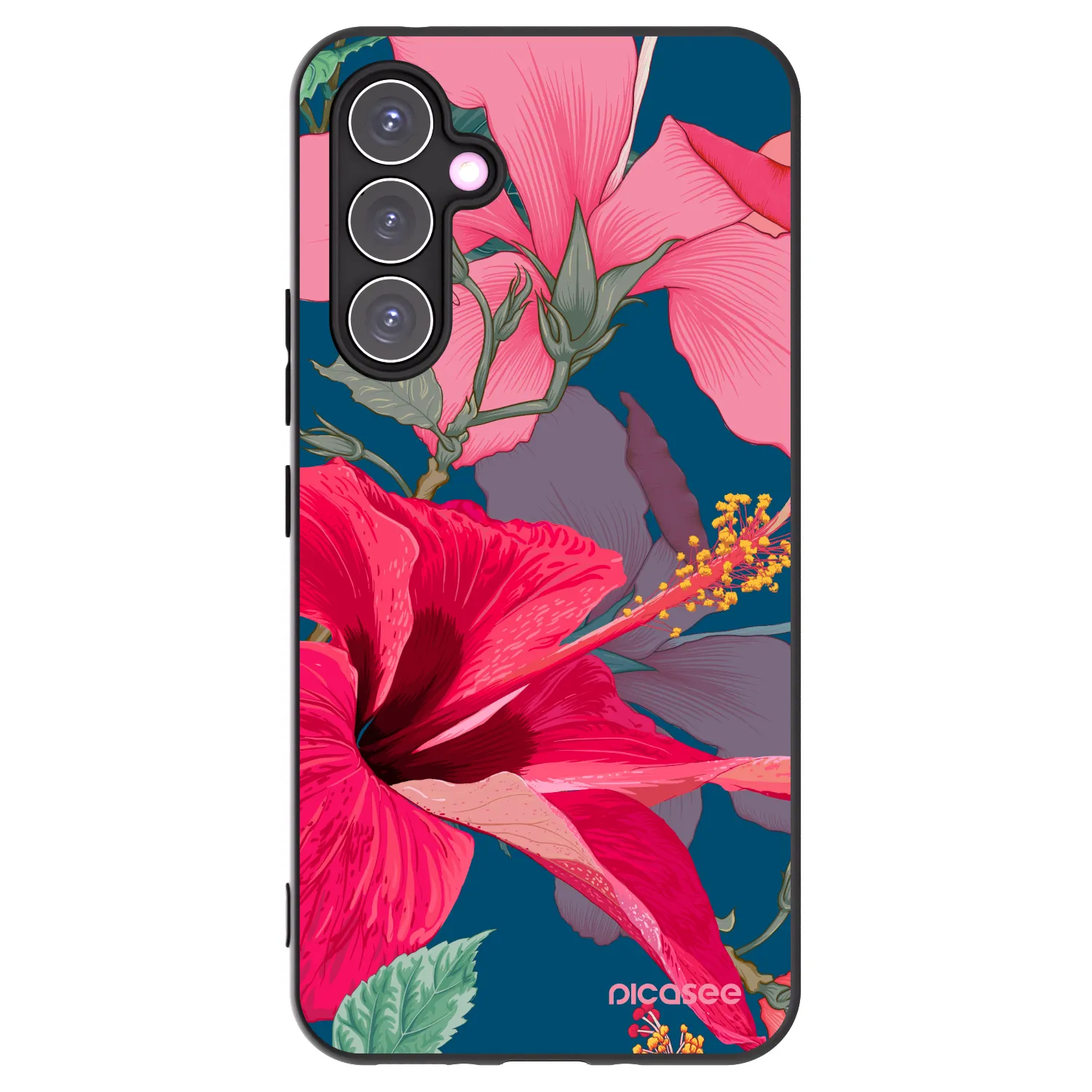 Picasee Μαύρη θήκη σιλικόνης για Samsung Galaxy A54 5G A546B - Hibiscus