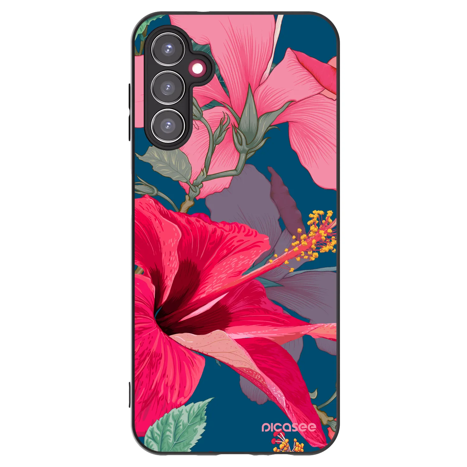 Picasee Μαύρη θήκη σιλικόνης για Samsung Galaxy A14 5G A146P - Hibiscus
