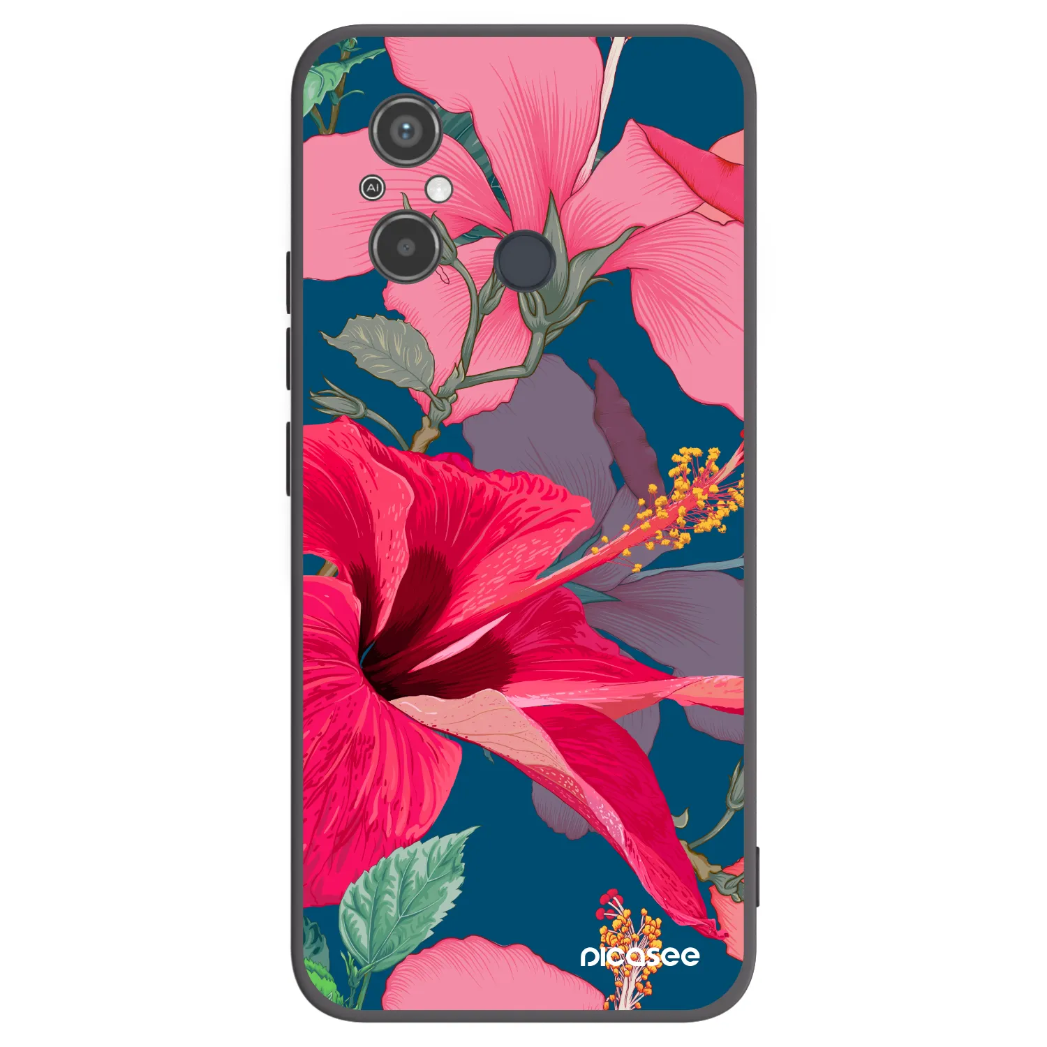 Picasee Μαύρη θήκη σιλικόνης για Xiaomi Redmi 12C - Hibiscus
