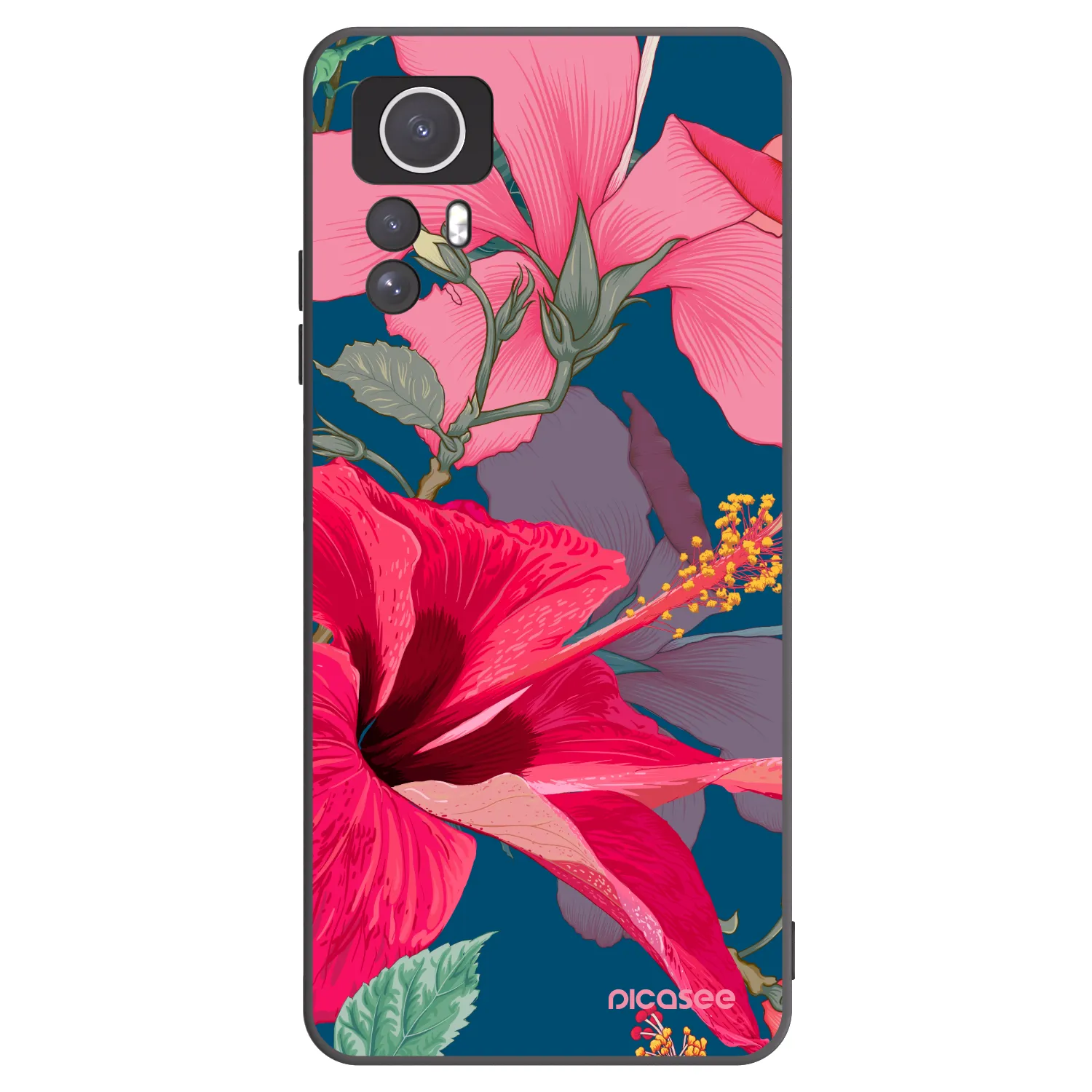 Picasee Μαύρη θήκη σιλικόνης για Xiaomi Redmi Note 12S - Hibiscus