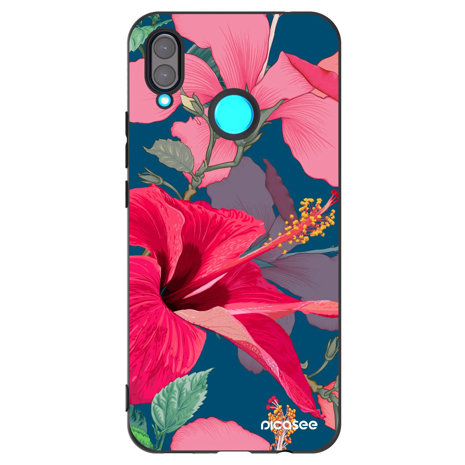 Picasee Μαύρη θήκη σιλικόνης για Huawei Nova 3i - Hibiscus