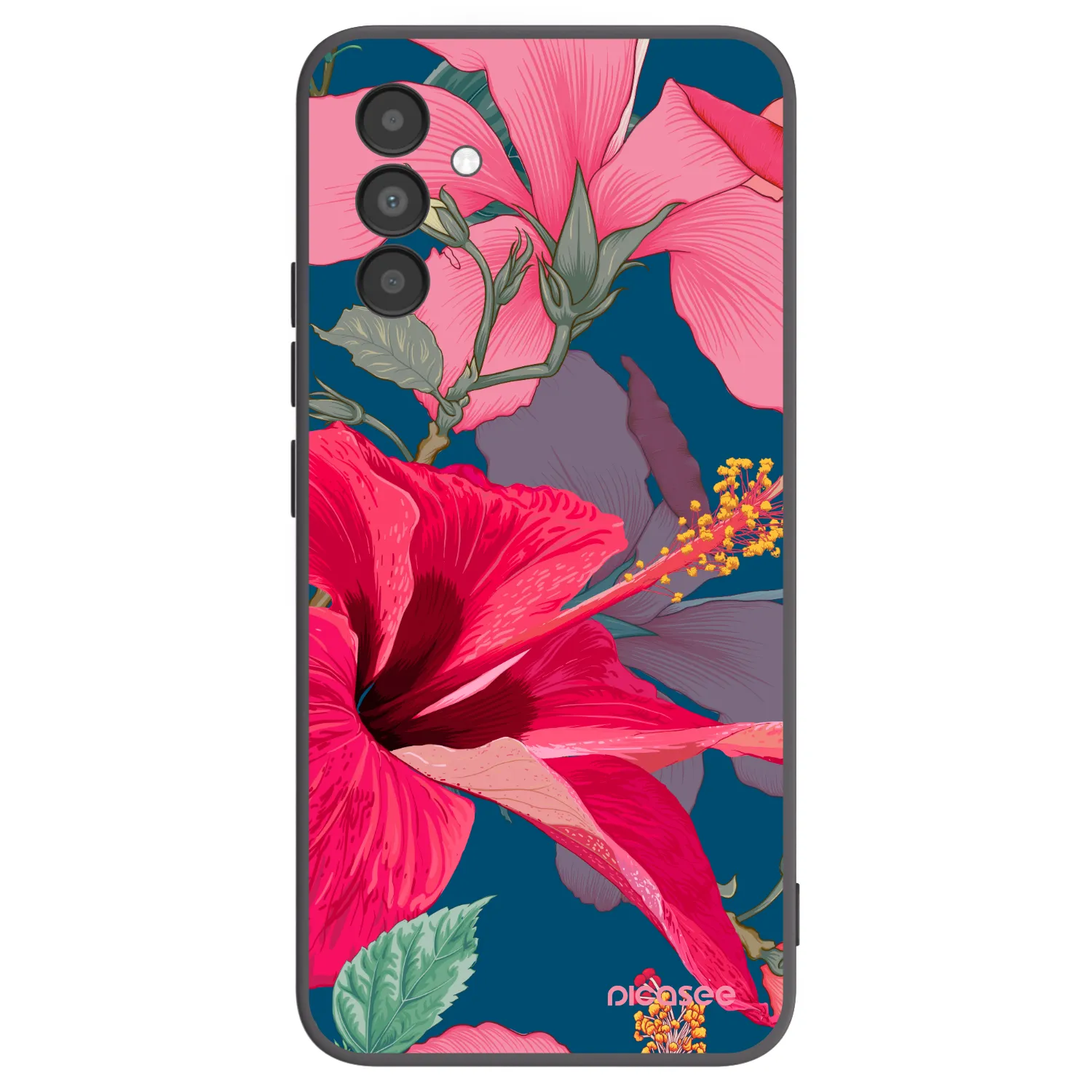 Picasee Μαύρη θήκη σιλικόνης για Samsung Galaxy A04s A047F - Hibiscus