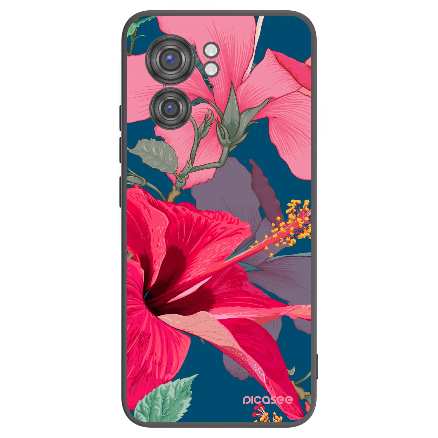Picasee Μαύρη θήκη σιλικόνης για Motorola Edge 40 - Hibiscus