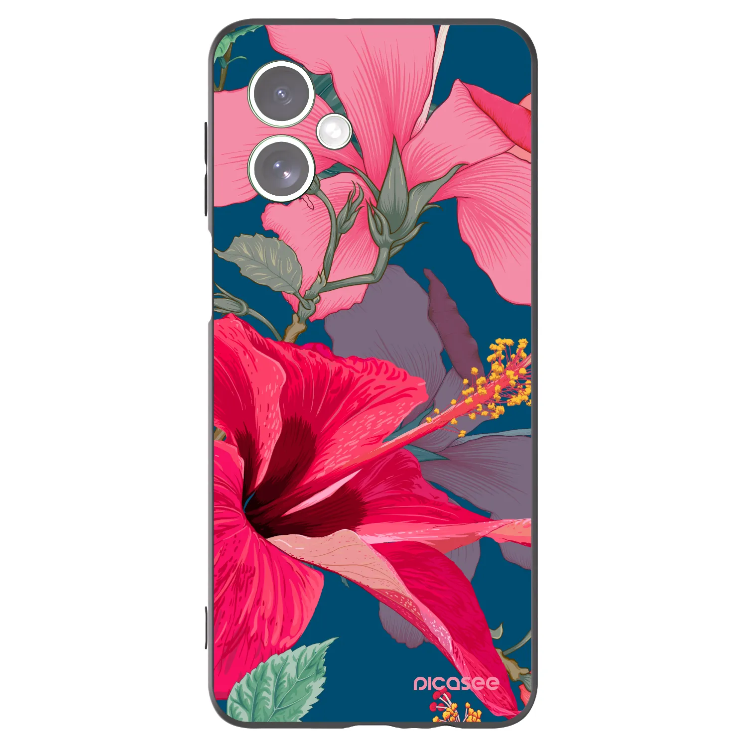 Picasee Μαύρη θήκη σιλικόνης για Motorola Moto G54 5G - Hibiscus