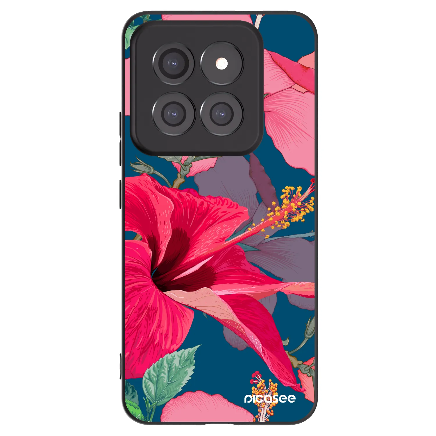 Picasee Μαύρη θήκη σιλικόνης για Xiaomi 14 Pro - Hibiscus