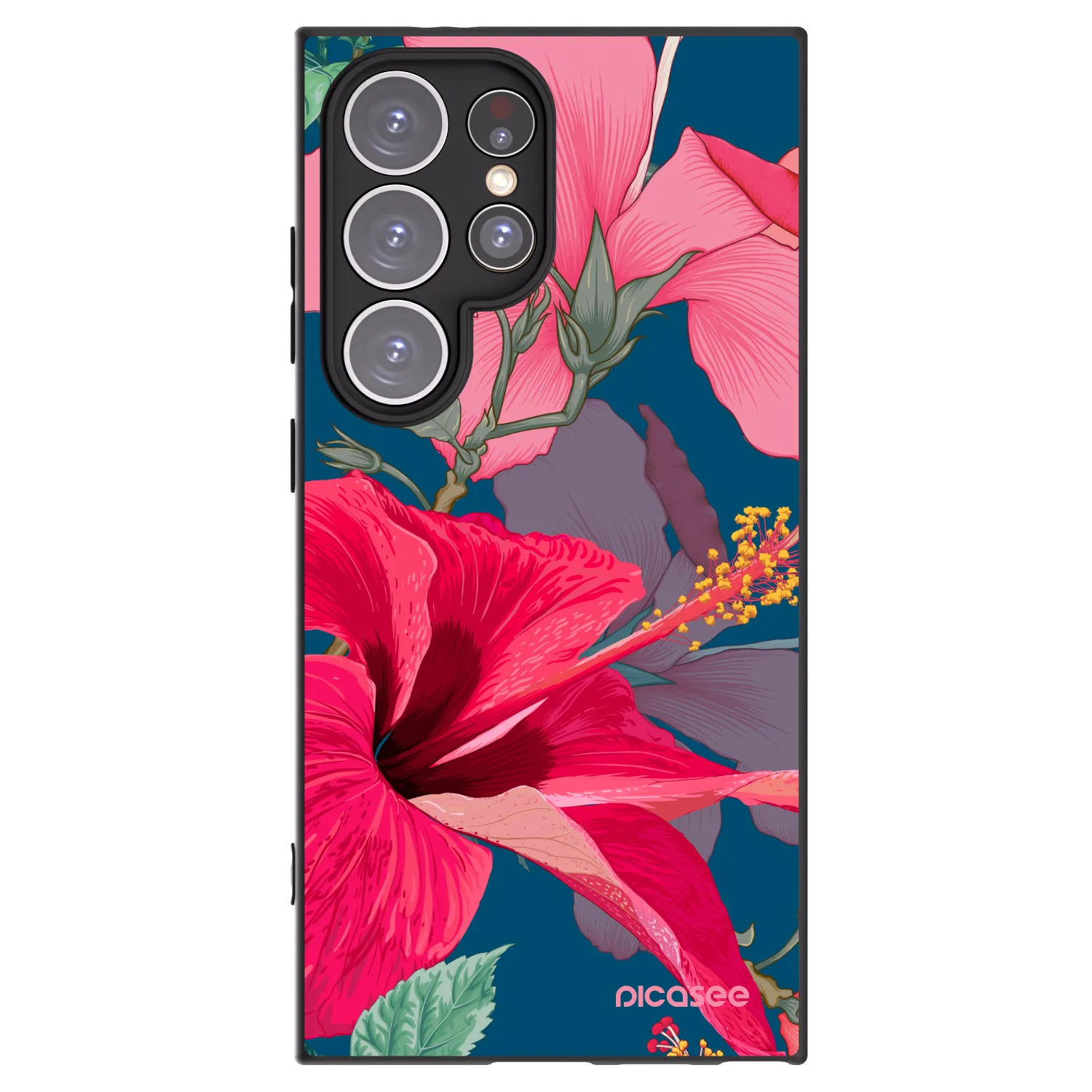 Picasee Μαύρη θήκη σιλικόνης για Samsung Galaxy S24 Ultra S928B 5G - Hibiscus