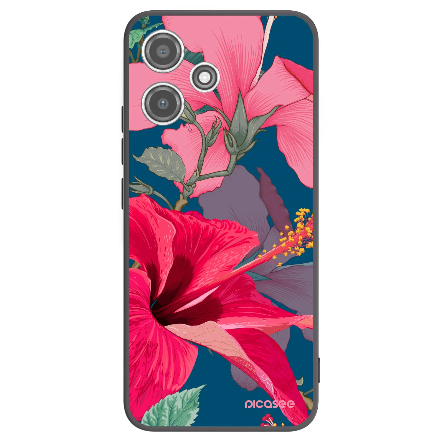 Picasee Μαύρη θήκη σιλικόνης για Xiaomi Redmi 12 5G - Hibiscus