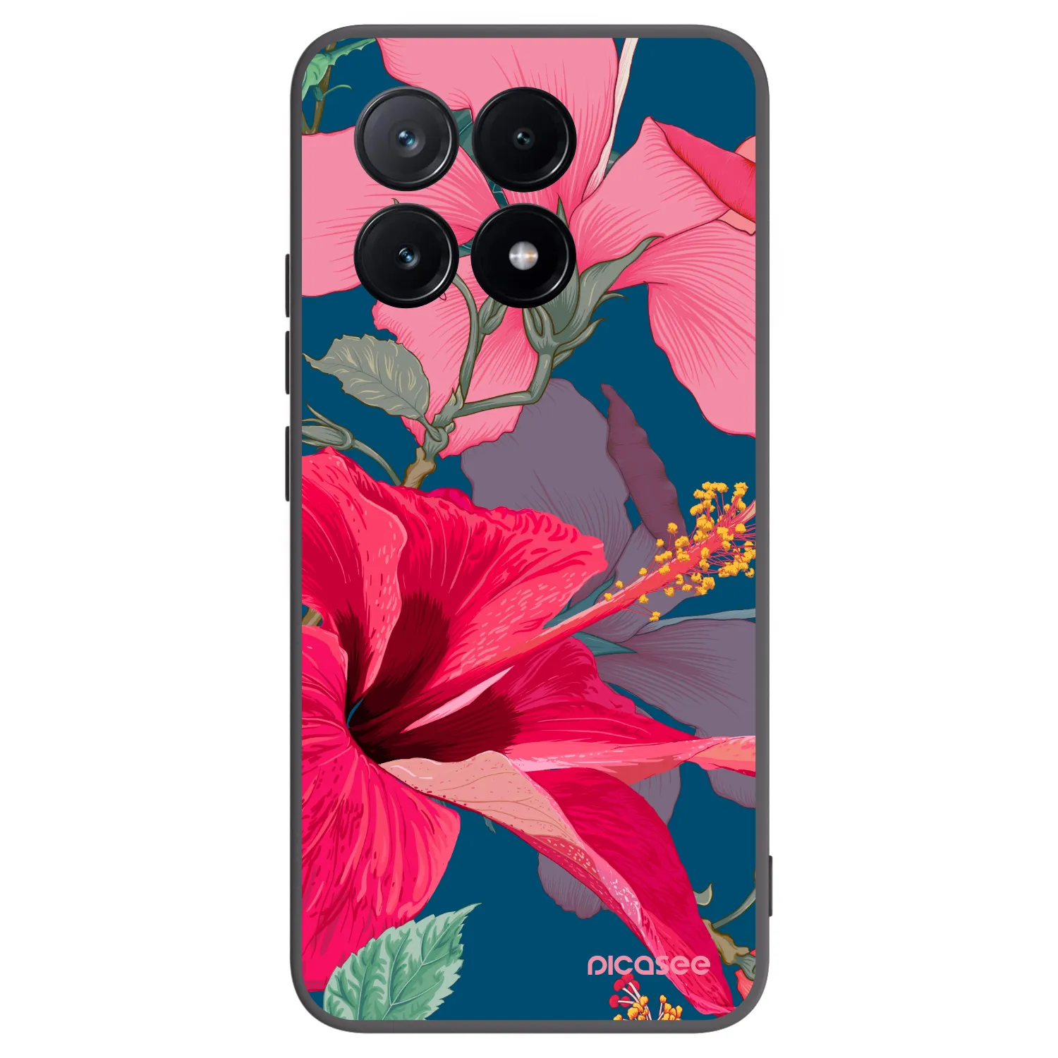 Picasee Μαύρη θήκη σιλικόνης για Xiaomi Poco X6 Pro - Hibiscus