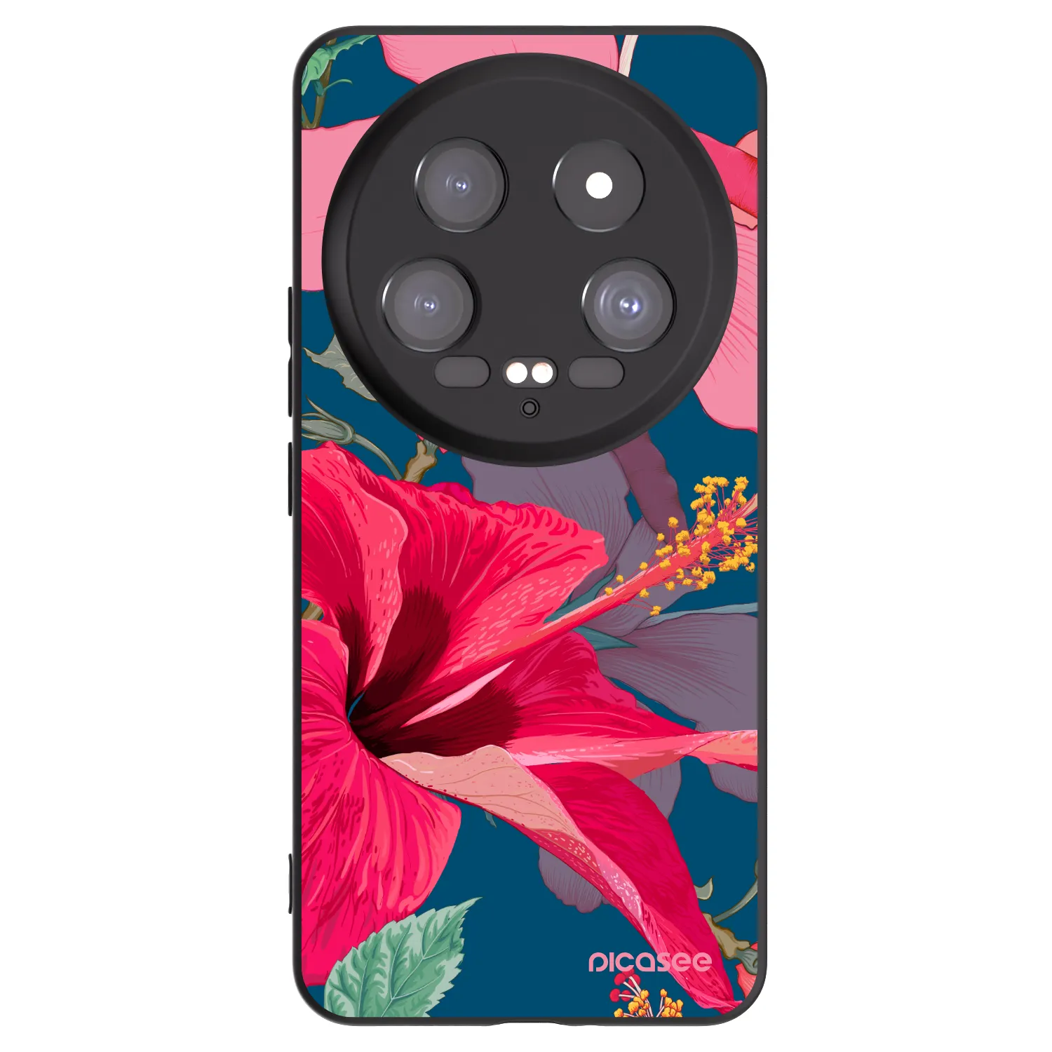 Picasee Μαύρη θήκη σιλικόνης για Xiaomi 14 Ultra - Hibiscus