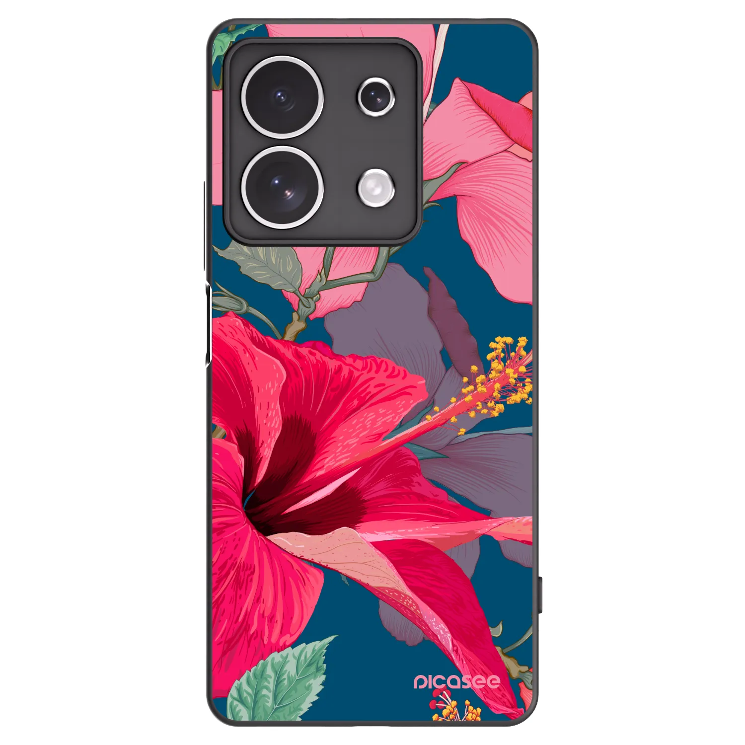 Picasee Μαύρη θήκη σιλικόνης για Xiaomi Redmi Note 13 4G - Hibiscus