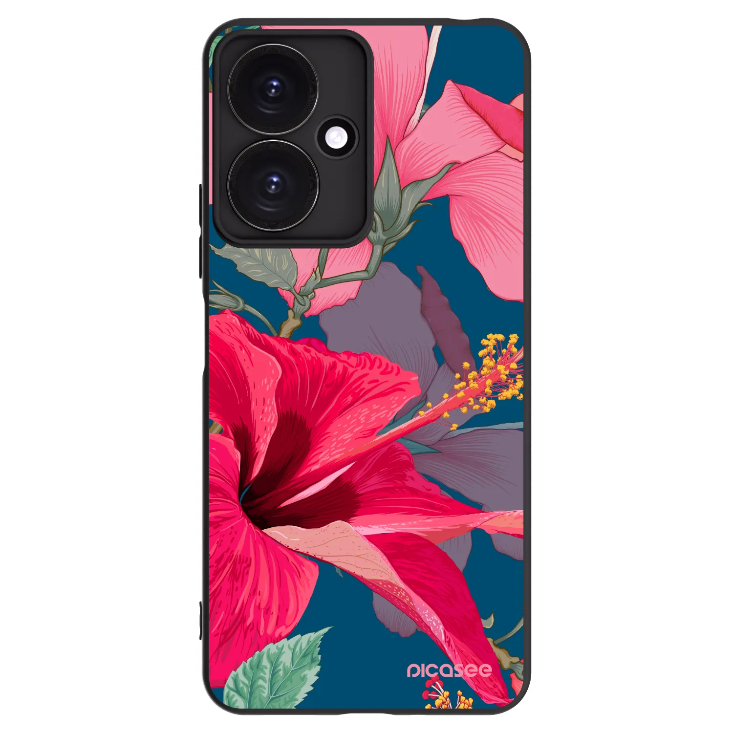 Picasee Μαύρη θήκη σιλικόνης για Xiaomi Redmi 13C 5G - Hibiscus