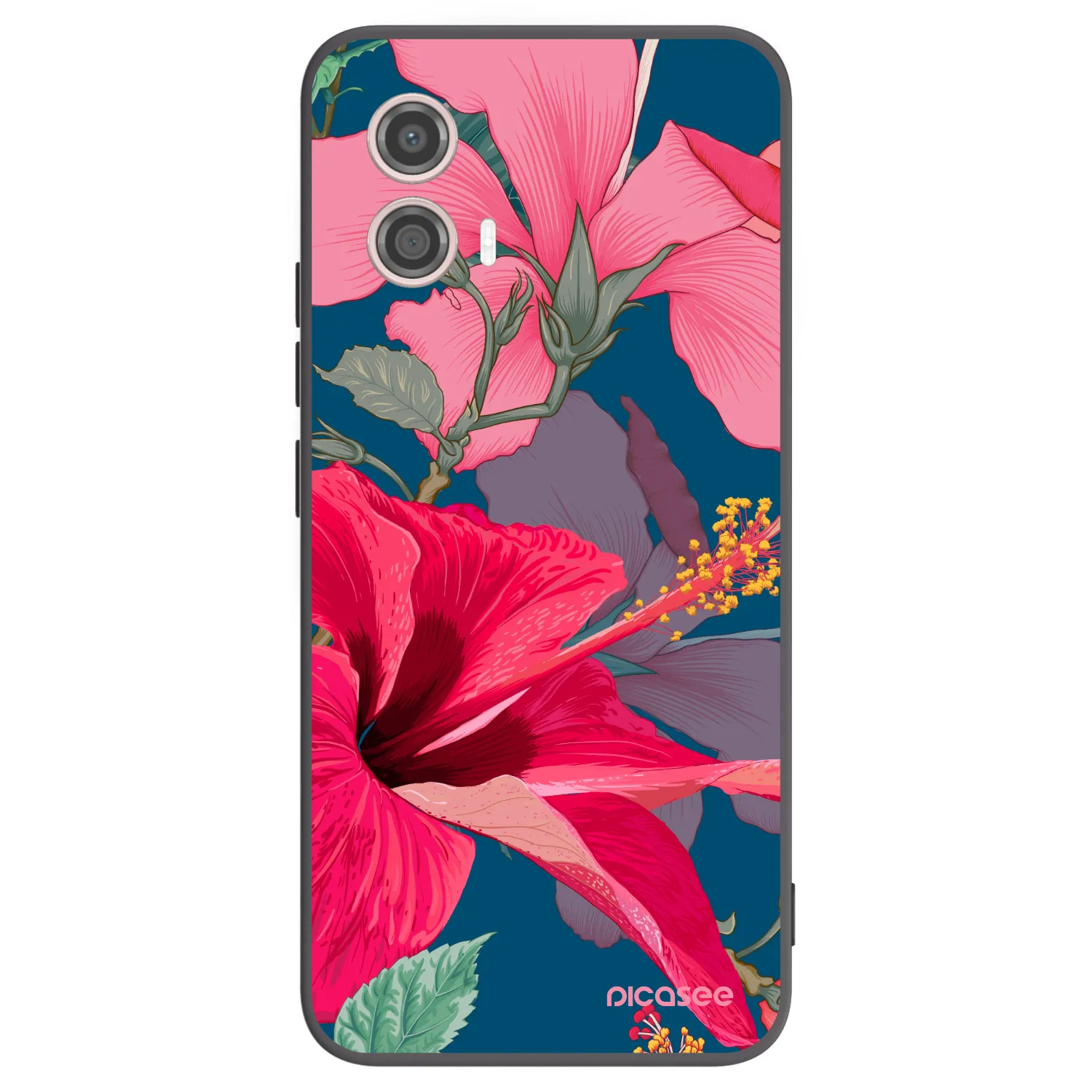 Picasee Μαύρη θήκη σιλικόνης για Motorola Moto G53 5G - Hibiscus
