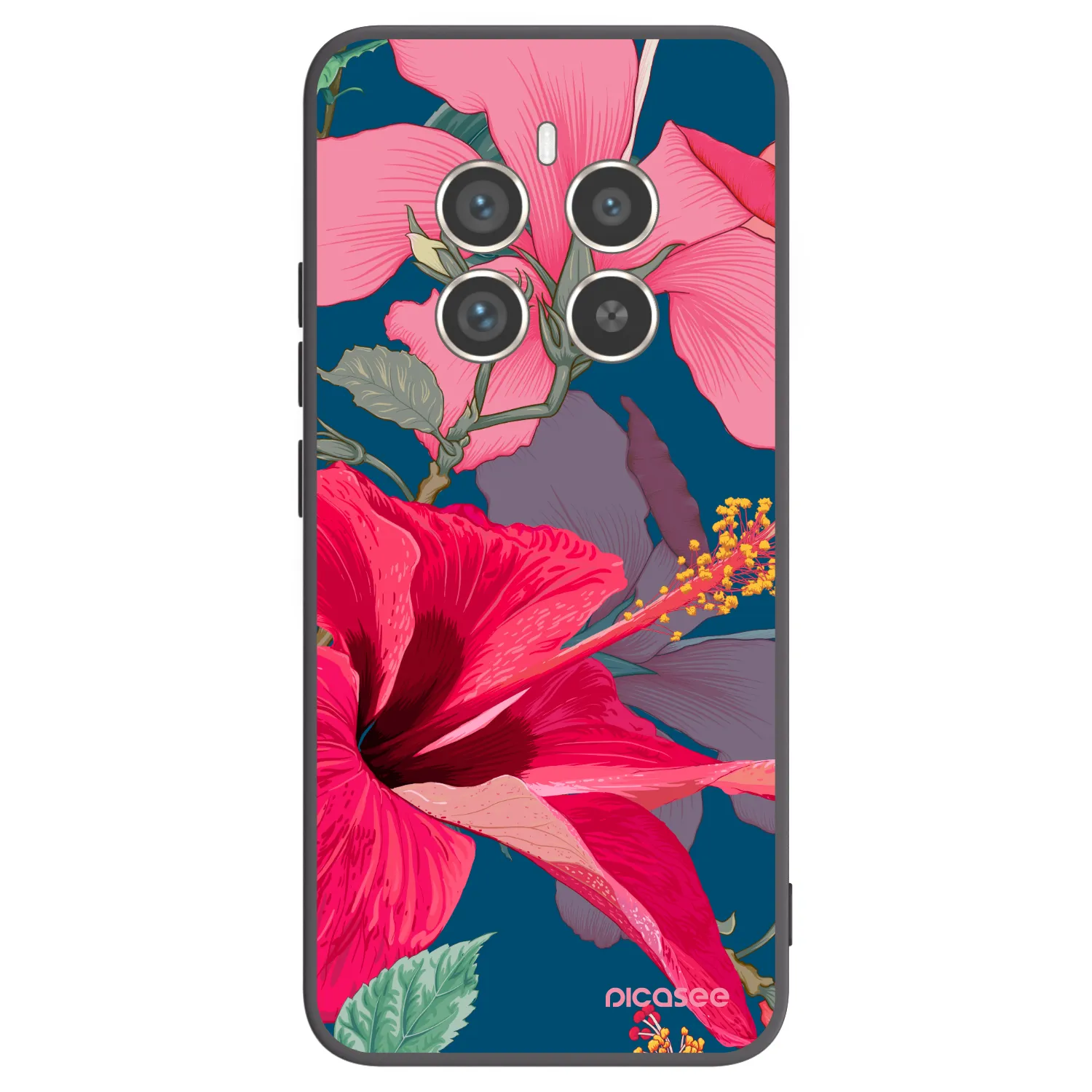 Picasee Μαύρη θήκη σιλικόνης για Realme 12 Pro 5G - Hibiscus