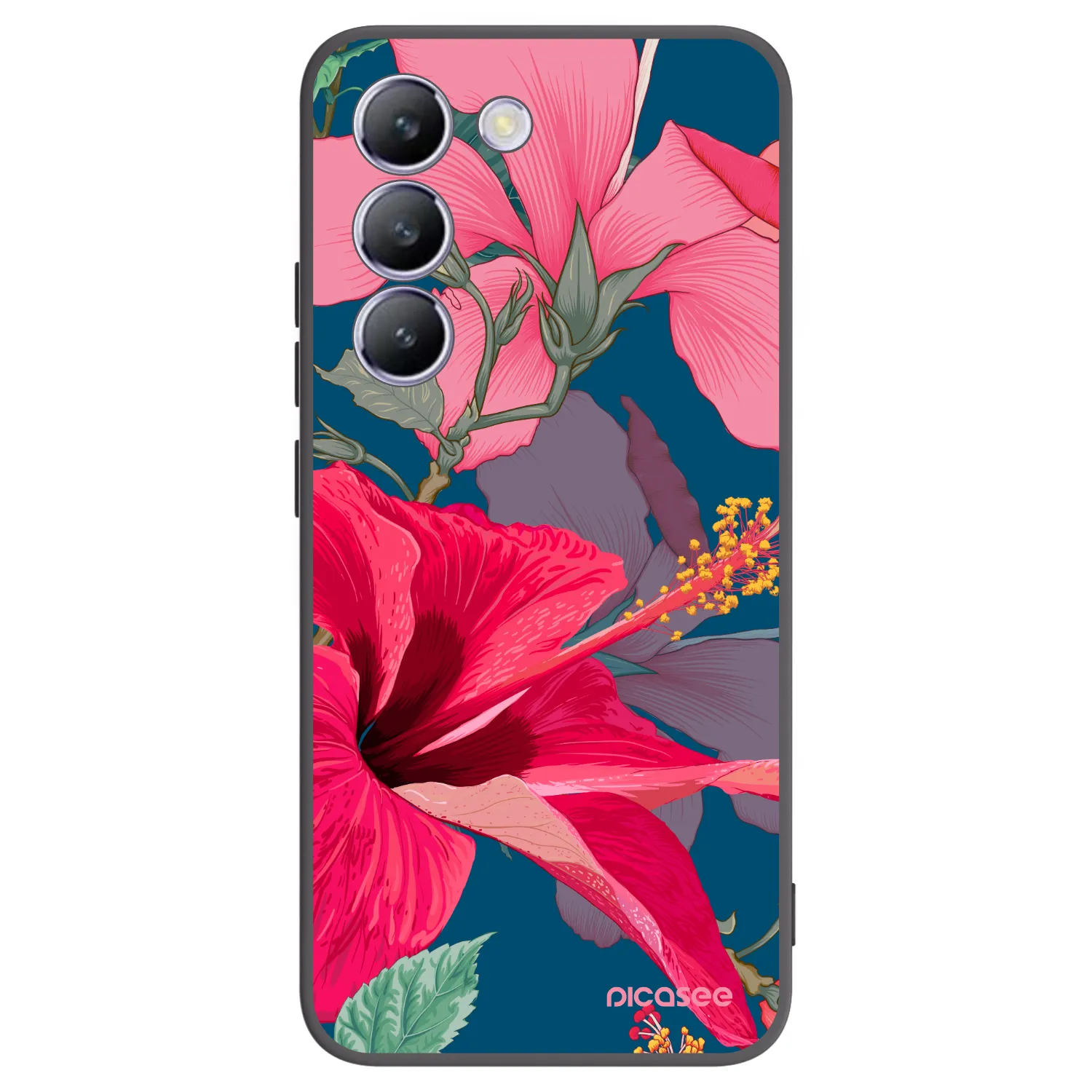 Picasee Μαύρη θήκη σιλικόνης για Vivo V40 SE 5G - Hibiscus