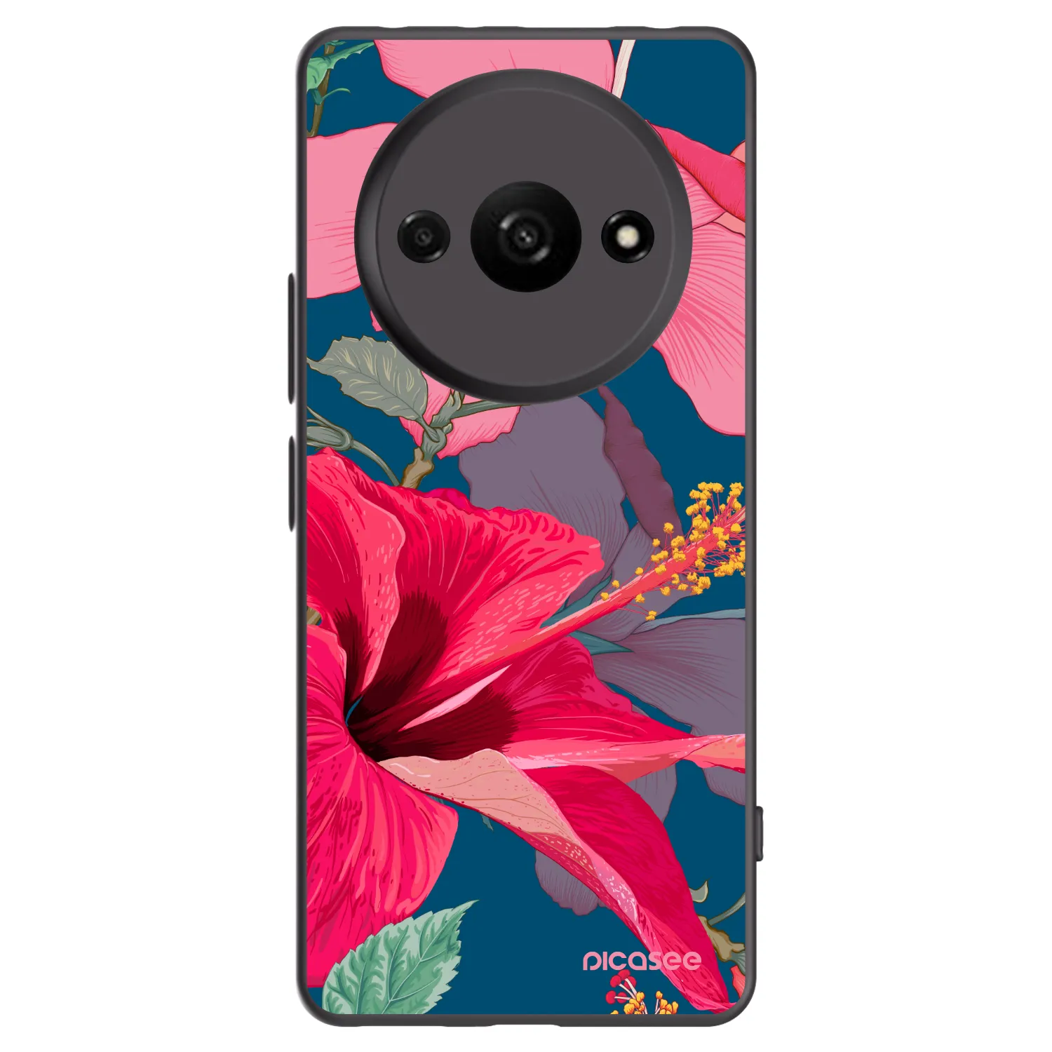 Picasee Μαύρη θήκη σιλικόνης για Xiaomi Redmi A3 - Hibiscus