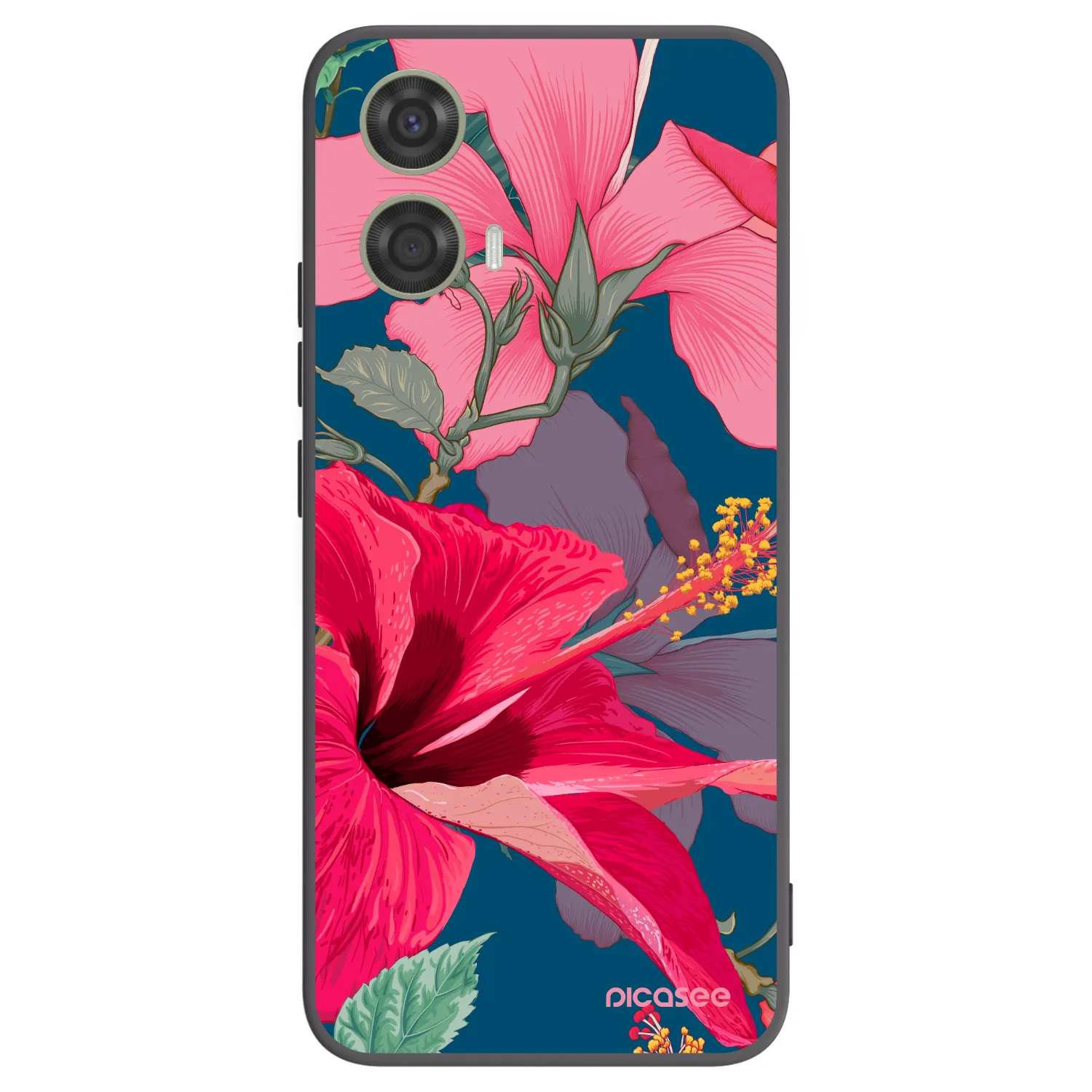Picasee Μαύρη θήκη σιλικόνης για Motorola Moto G24 - Hibiscus