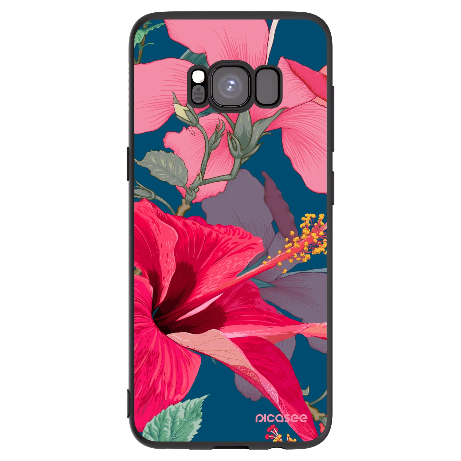 Picasee Μαύρη θήκη σιλικόνης για Samsung Galaxy S8 G950F - Hibiscus