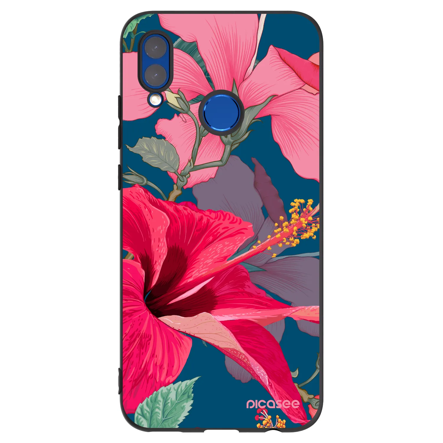 Picasee Μαύρη θήκη σιλικόνης για Huawei P Smart 2019 - Hibiscus