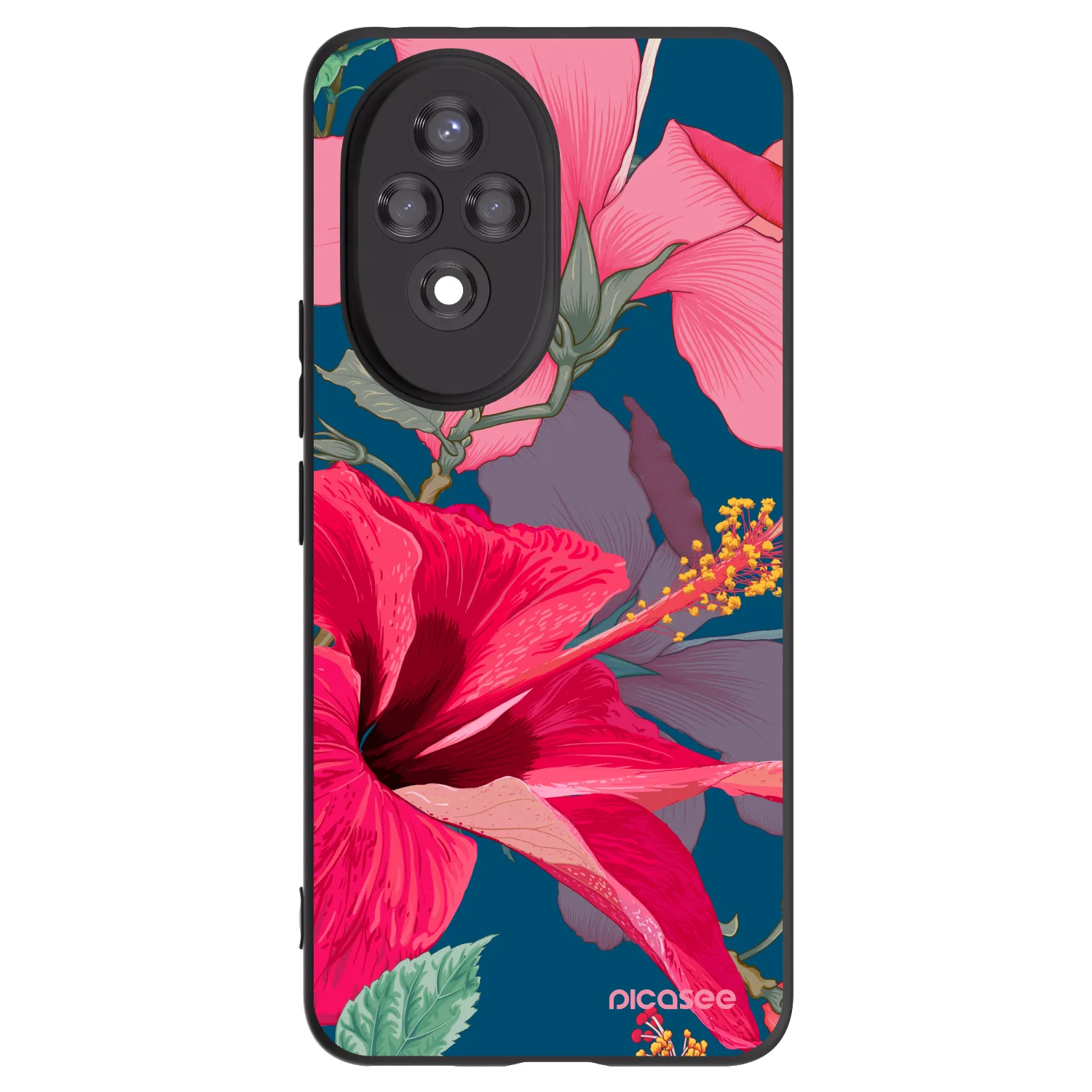 Picasee Μαύρη θήκη σιλικόνης για Honor 200 5G - Hibiscus