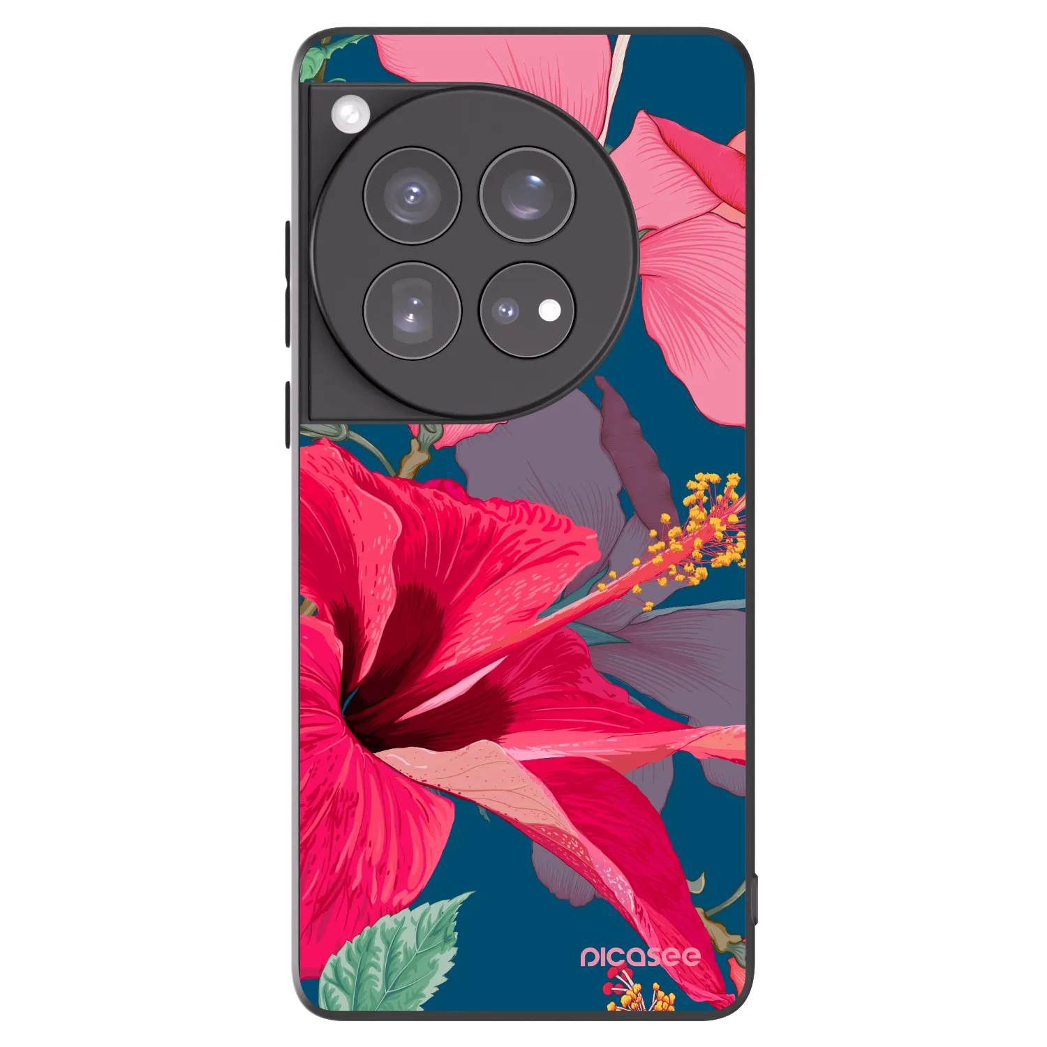 Picasee Μαύρη θήκη σιλικόνης για OnePlus 12 5G - Hibiscus