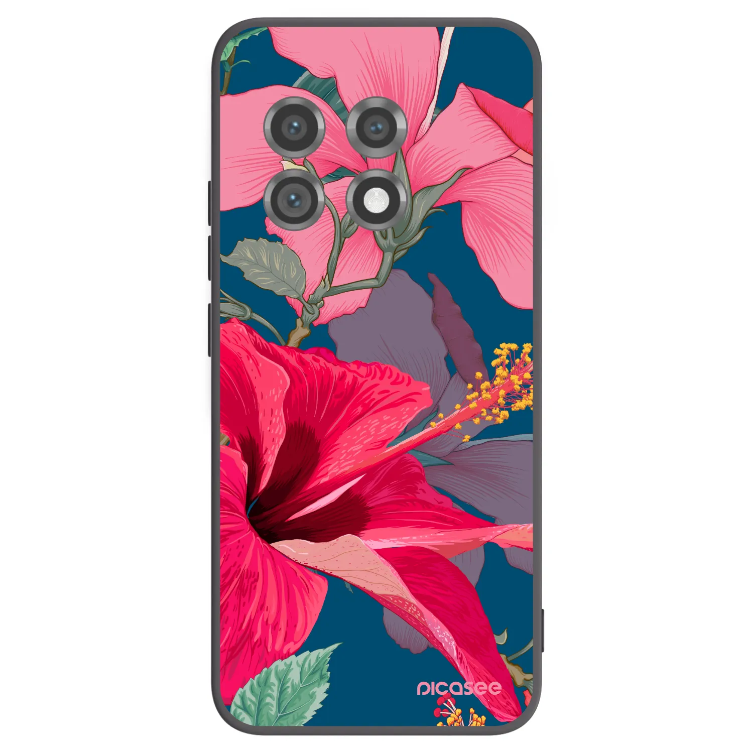 Picasee Μαύρη θήκη σιλικόνης για OnePlus 11 5G - Hibiscus