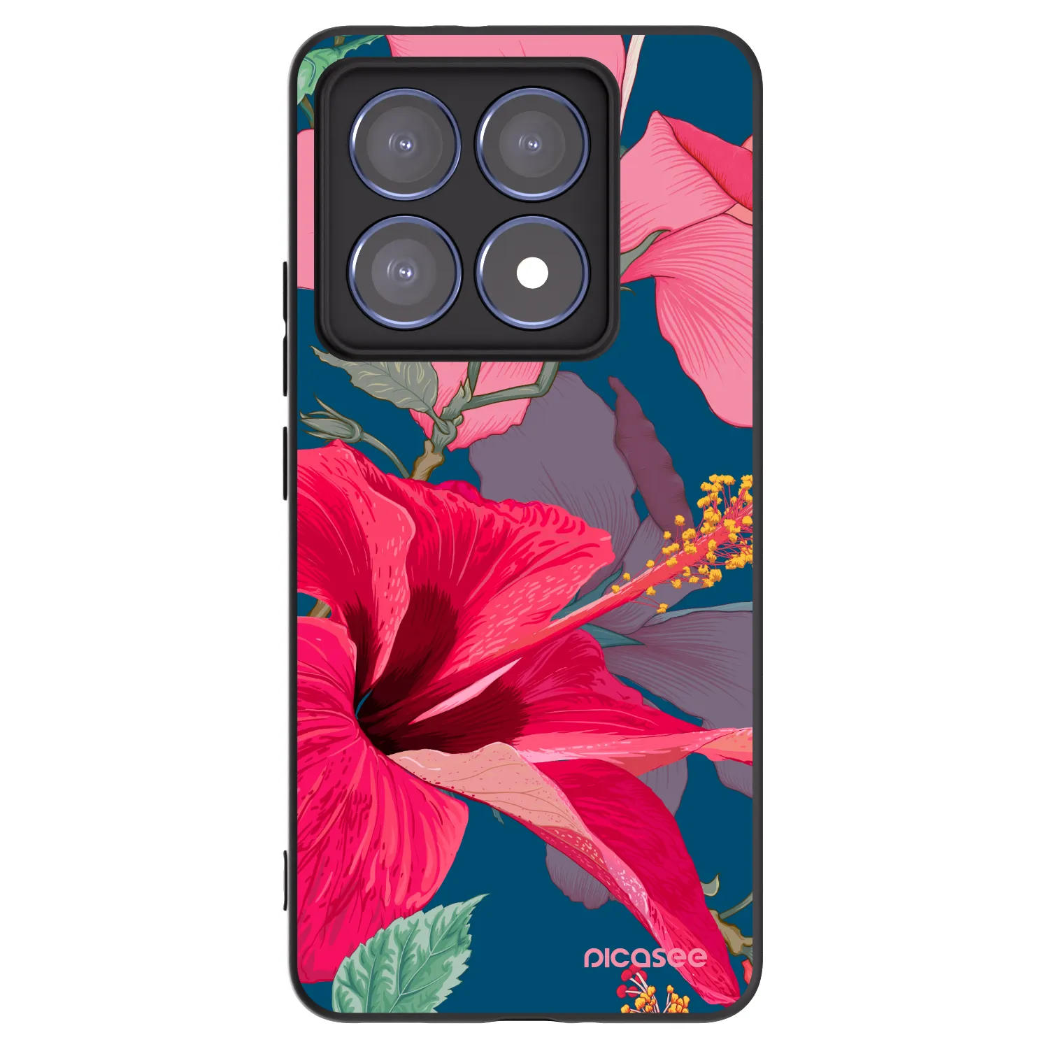Picasee Μαύρη θήκη σιλικόνης για Xiaomi 14T Pro - Hibiscus