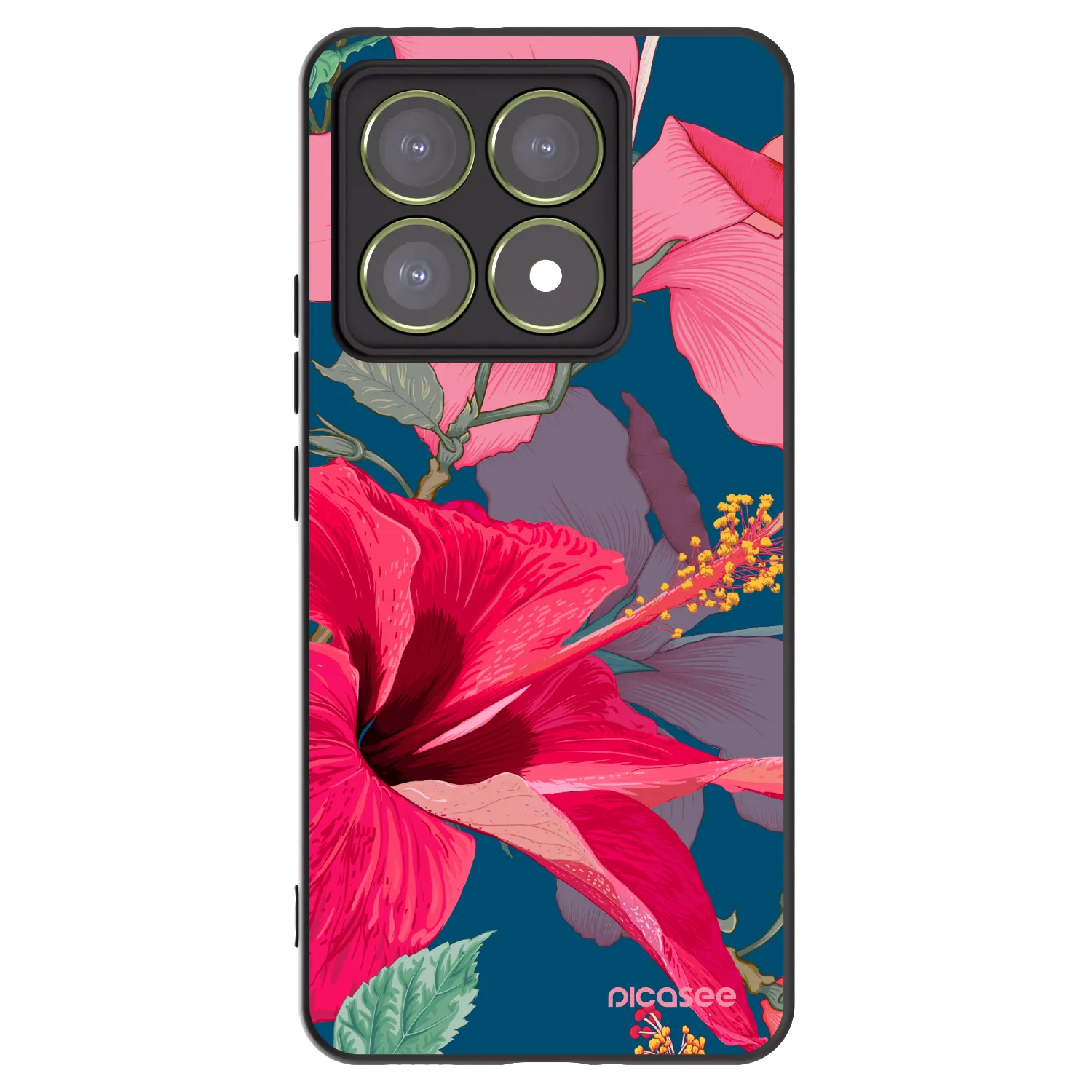 Picasee Μαύρη θήκη σιλικόνης για Xiaomi 14T - Hibiscus