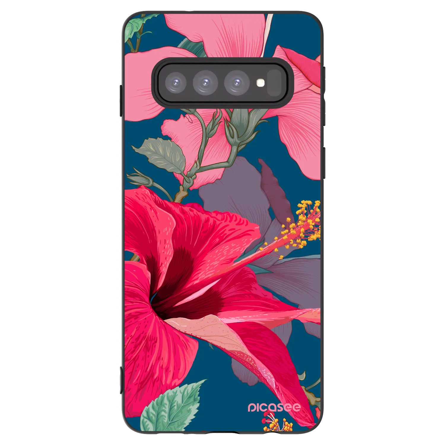 Picasee Μαύρη θήκη σιλικόνης για Samsung Galaxy S10 G973 - Hibiscus
