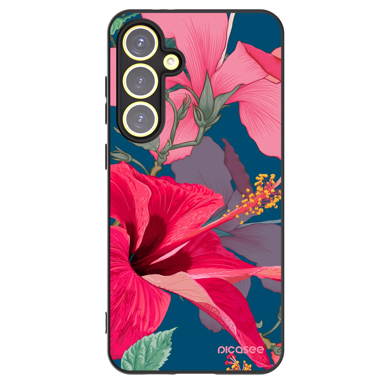 Picasee Μαύρη θήκη σιλικόνης για Samsung Galaxy S24 FE S721B - Hibiscus