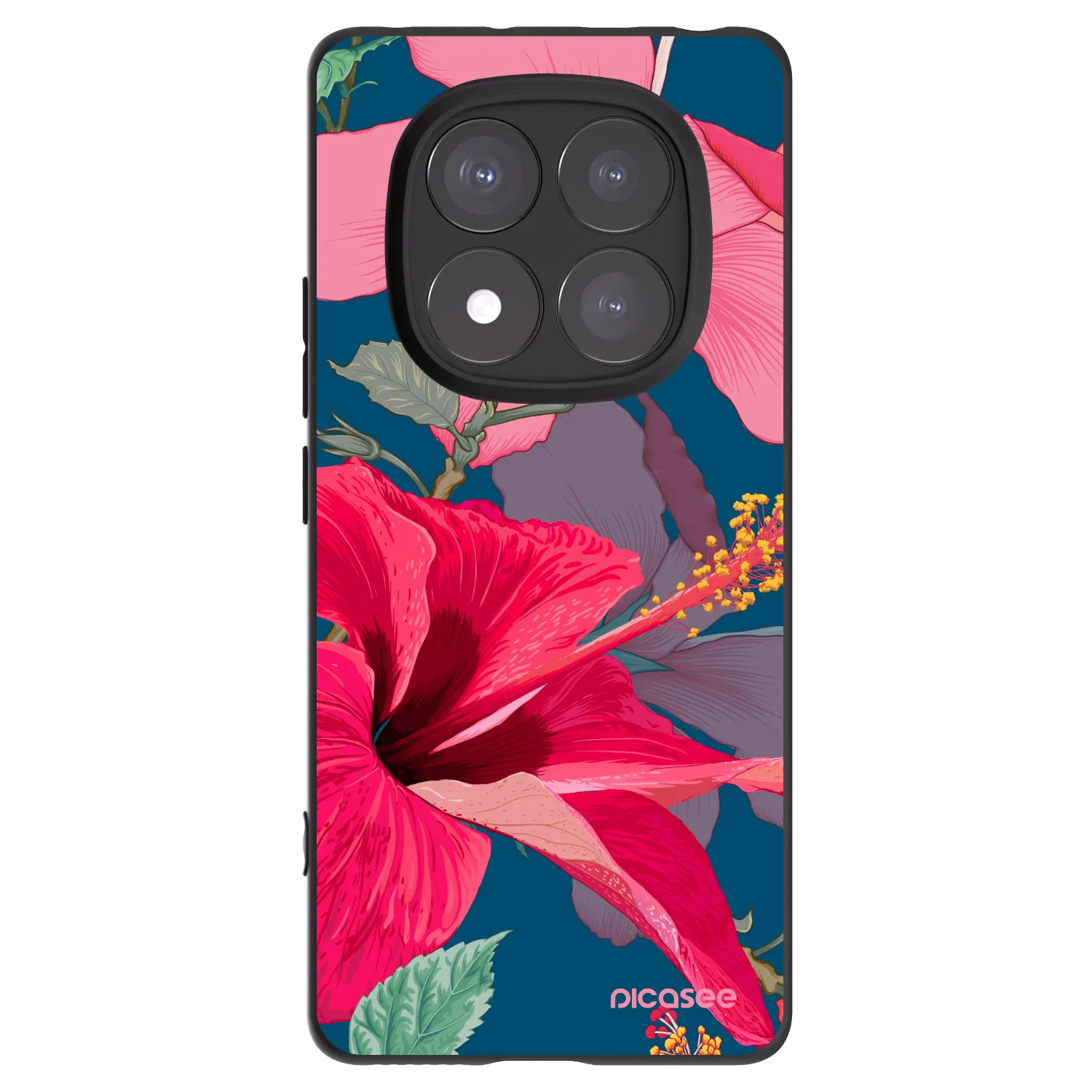 Picasee Μαύρη θήκη σιλικόνης για Xiaomi Redmi Note 14 Pro+ 5G - Hibiscus