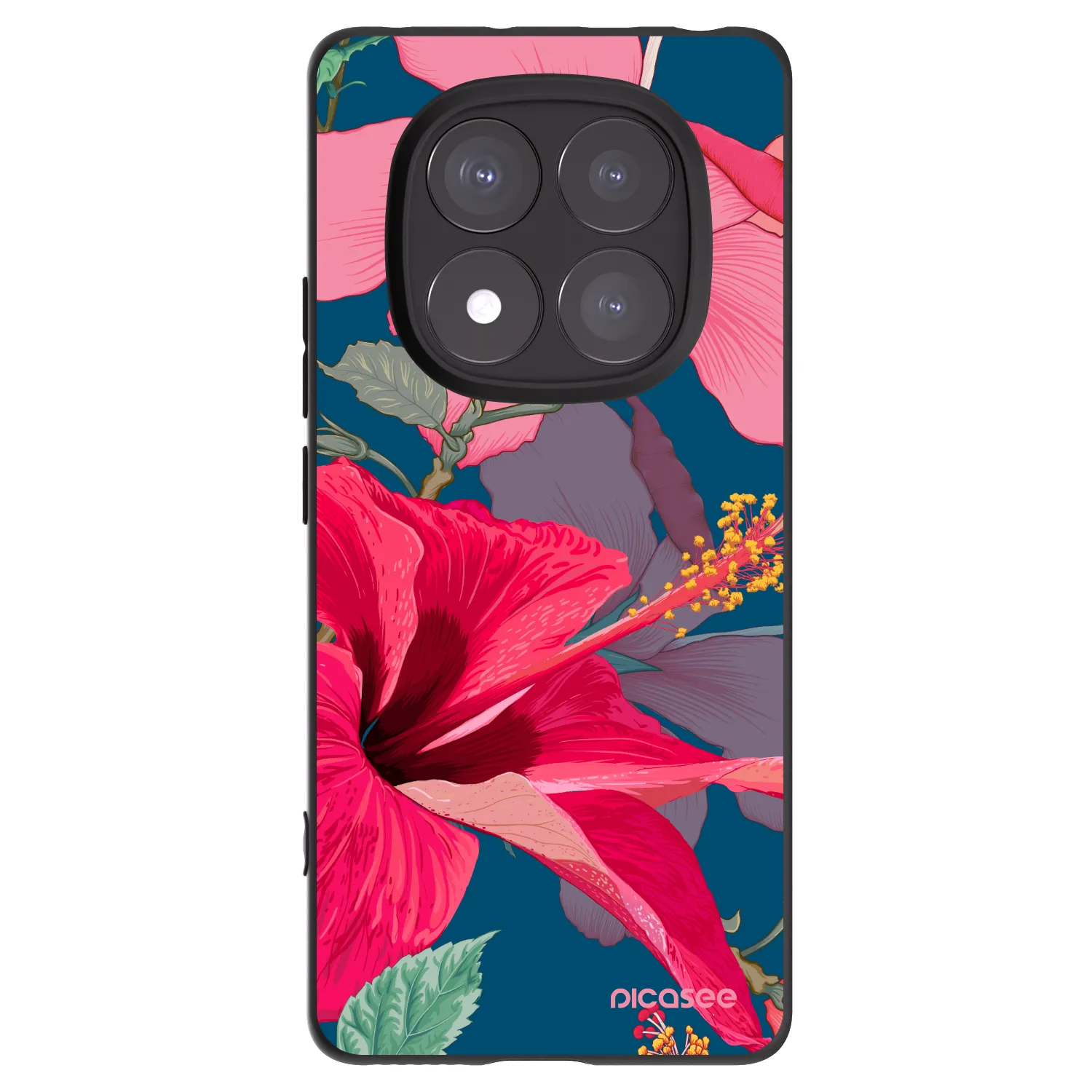 Picasee Μαύρη θήκη σιλικόνης για Xiaomi Redmi Note 14 Pro 5G - Hibiscus