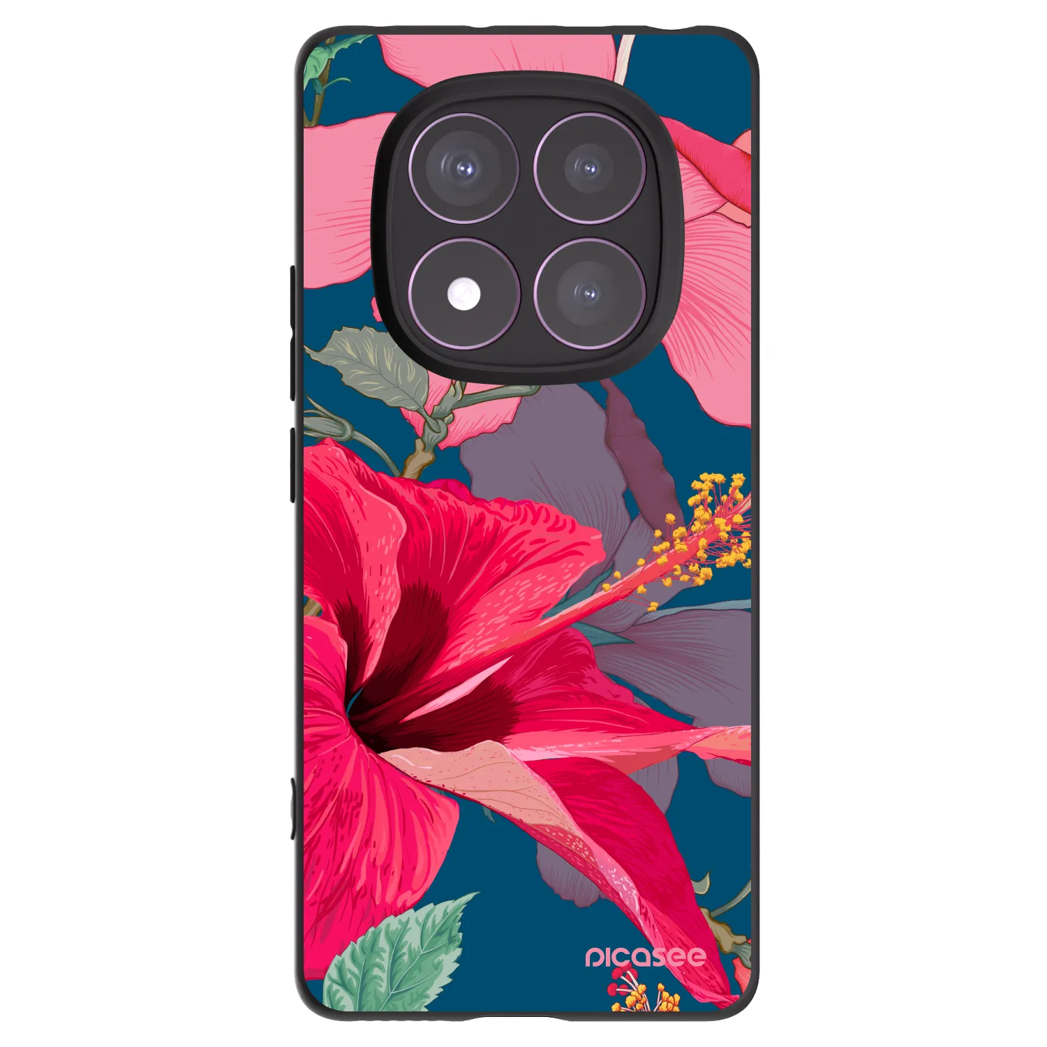 Picasee Μαύρη θήκη σιλικόνης για Xiaomi Redmi Note 14 Pro 4G - Hibiscus