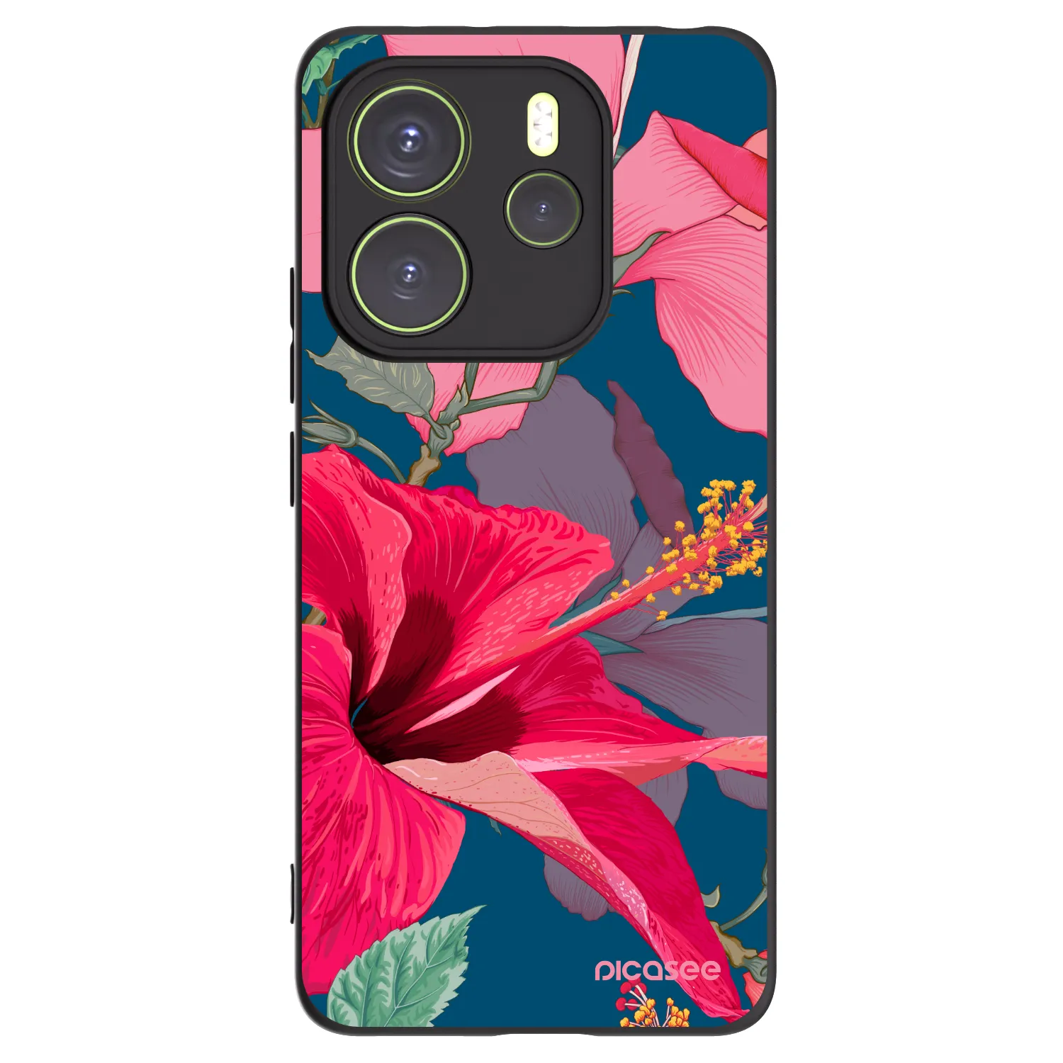 Picasee Μαύρη θήκη σιλικόνης για Xiaomi Redmi Note 14 4G - Hibiscus
