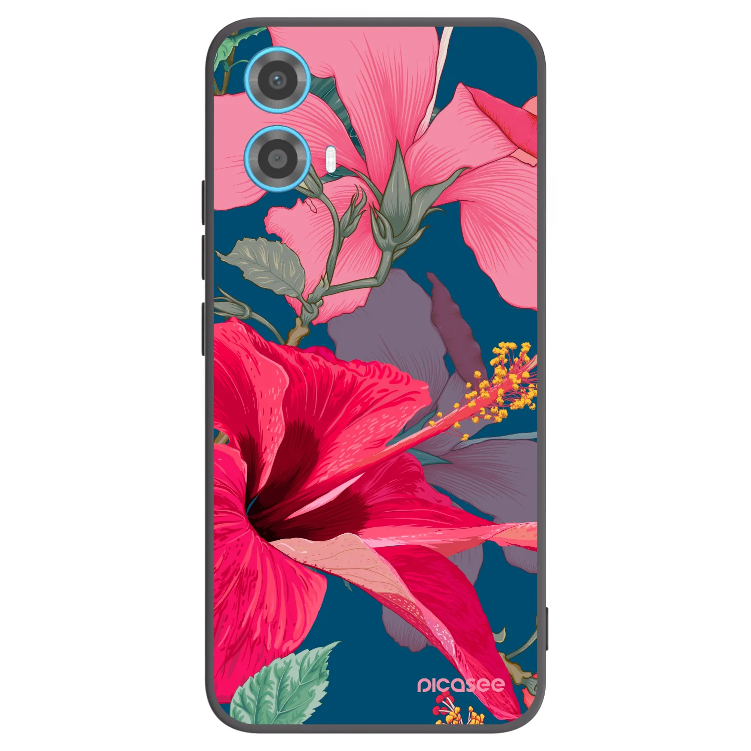 Picasee Μαύρη θήκη σιλικόνης για Motorola Moto G34 5G - Hibiscus
