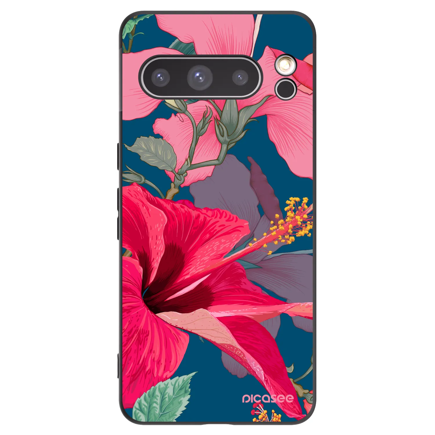 Picasee Μαύρη θήκη σιλικόνης για Google Pixel 8 Pro - Hibiscus