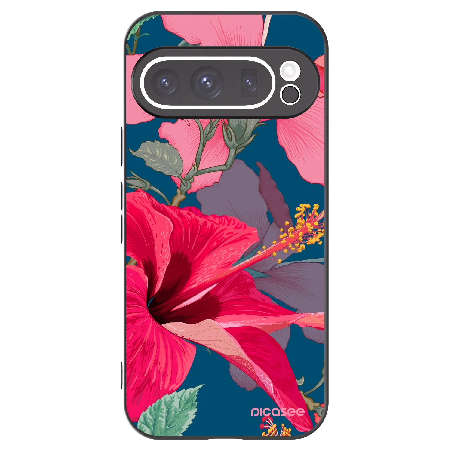 Picasee Μαύρη θήκη σιλικόνης για Google Pixel 9 Pro - Hibiscus