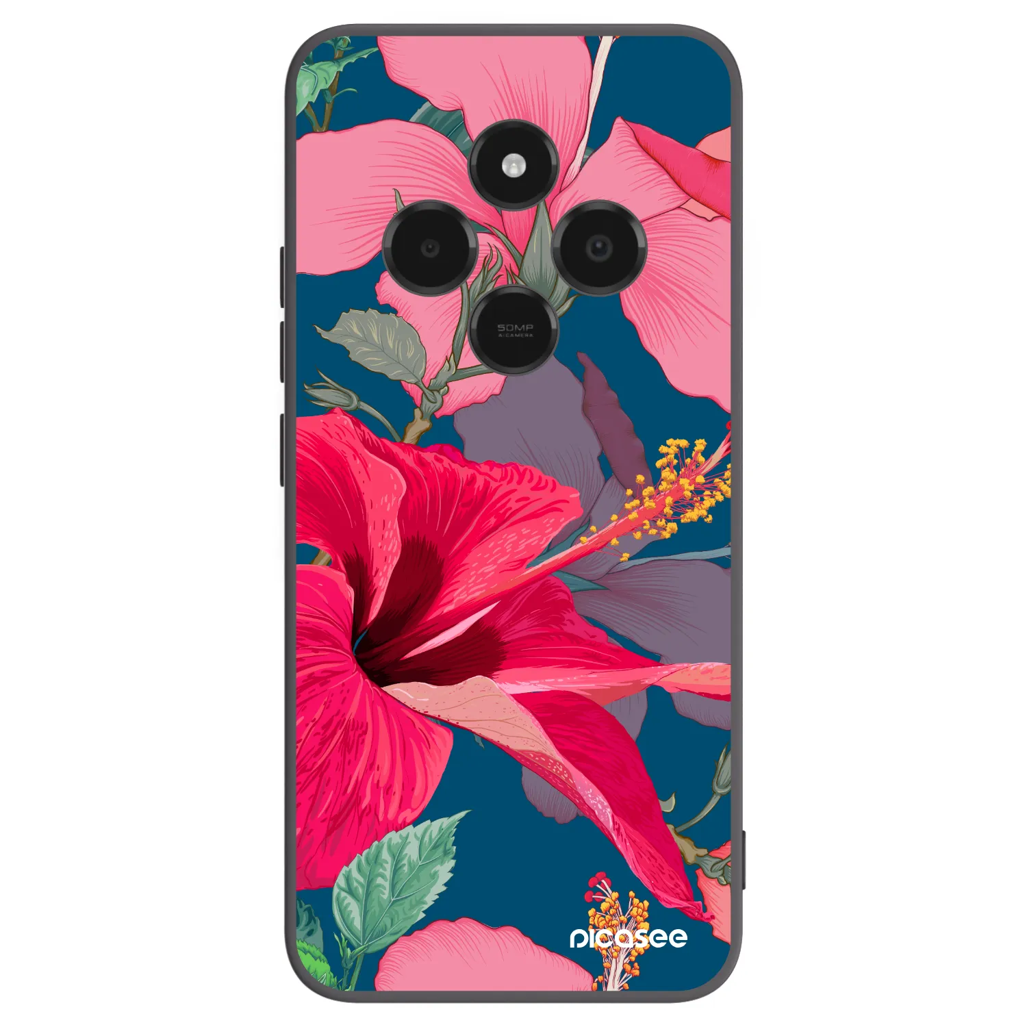 Picasee Μαύρη θήκη σιλικόνης για Xiaomi Poco C75 - Hibiscus