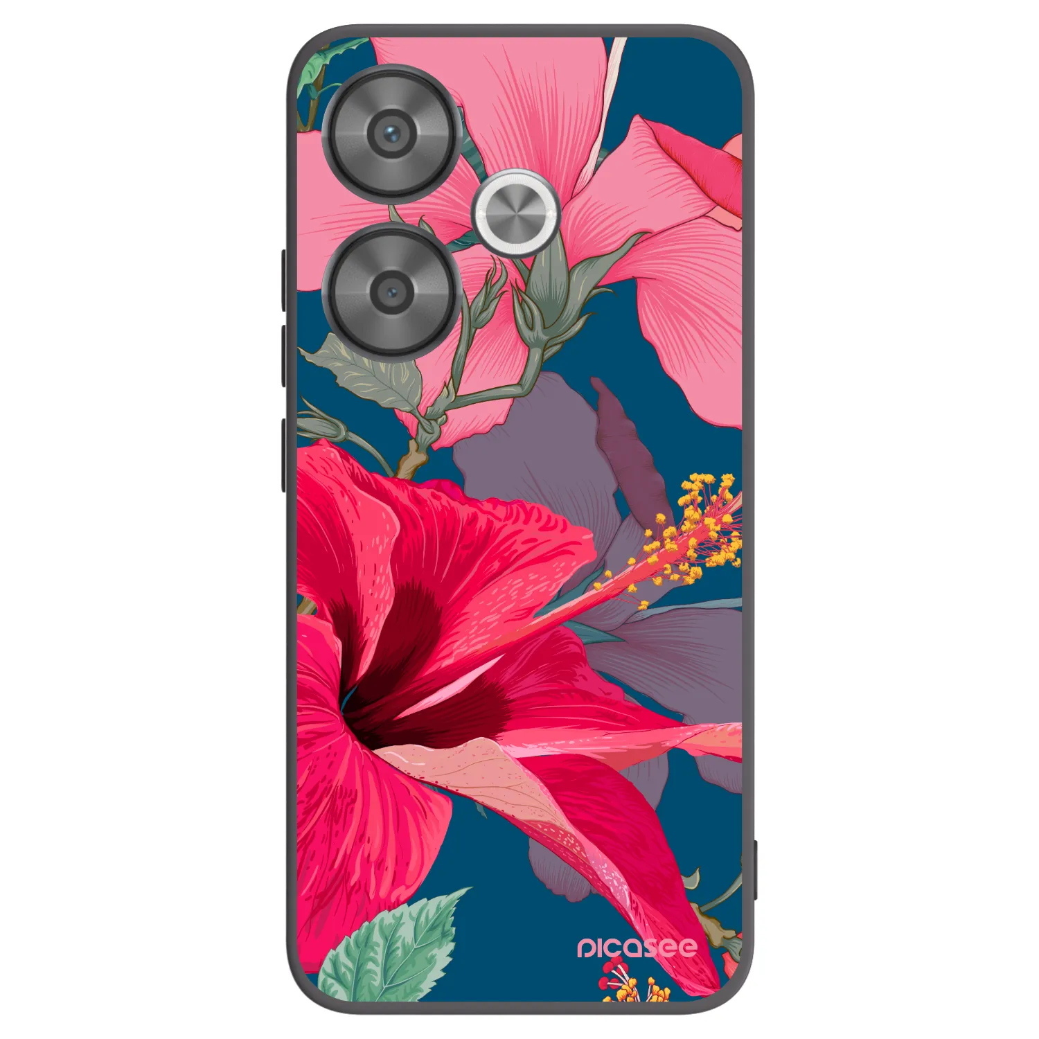 Picasee Μαύρη θήκη σιλικόνης για Xiaomi Poco F6 - Hibiscus