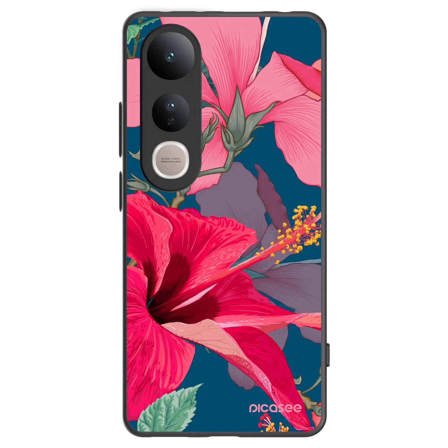 Picasee Μαύρη θήκη σιλικόνης για Vivo V50 Lite 5G - Hibiscus