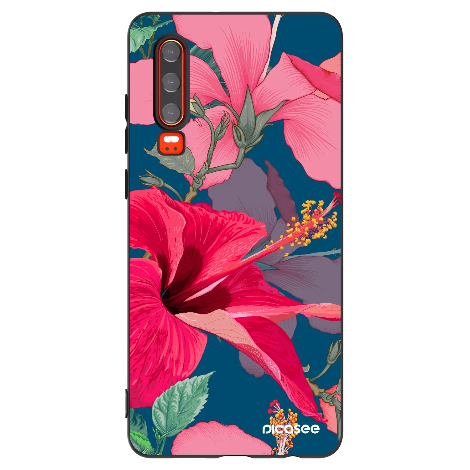 Picasee Μαύρη θήκη σιλικόνης για Huawei P30 - Hibiscus