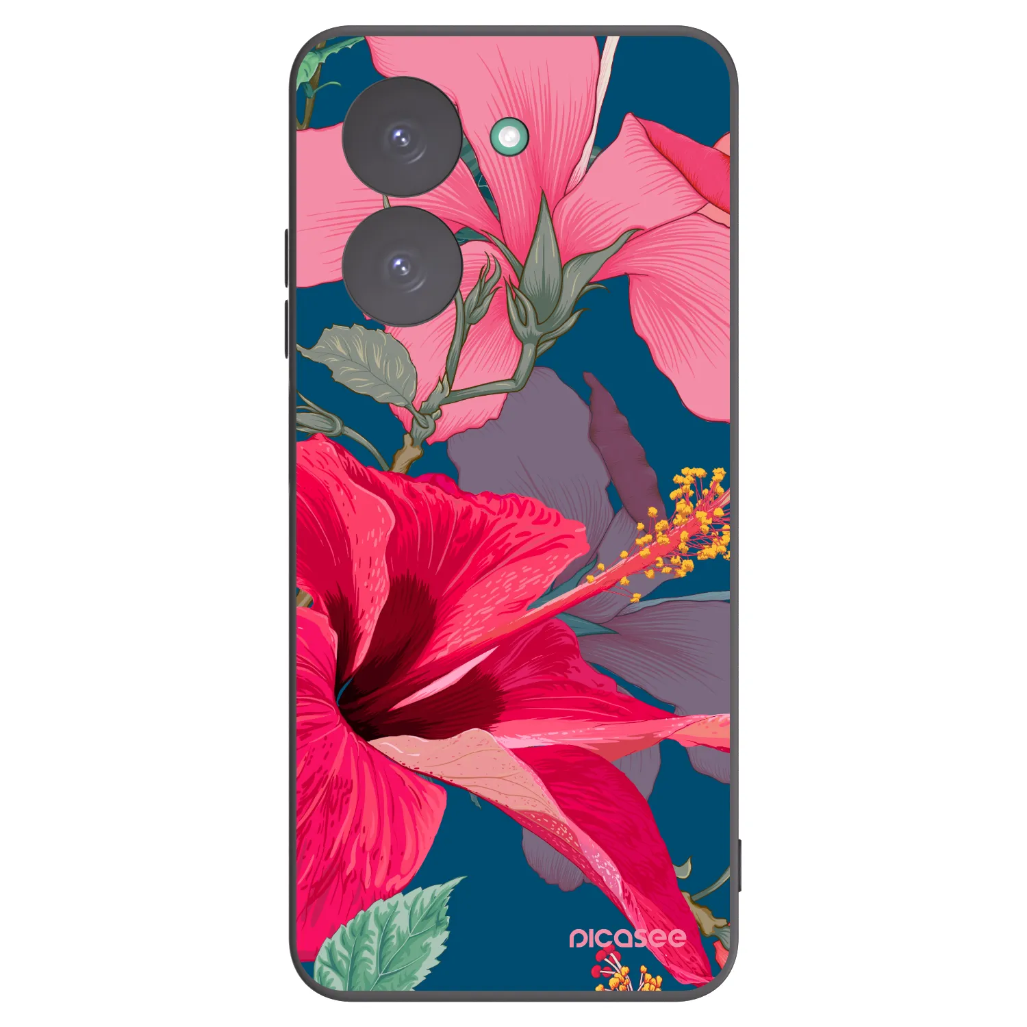 Picasee Μαύρη θήκη σιλικόνης για Xiaomi Redmi A5 - Hibiscus